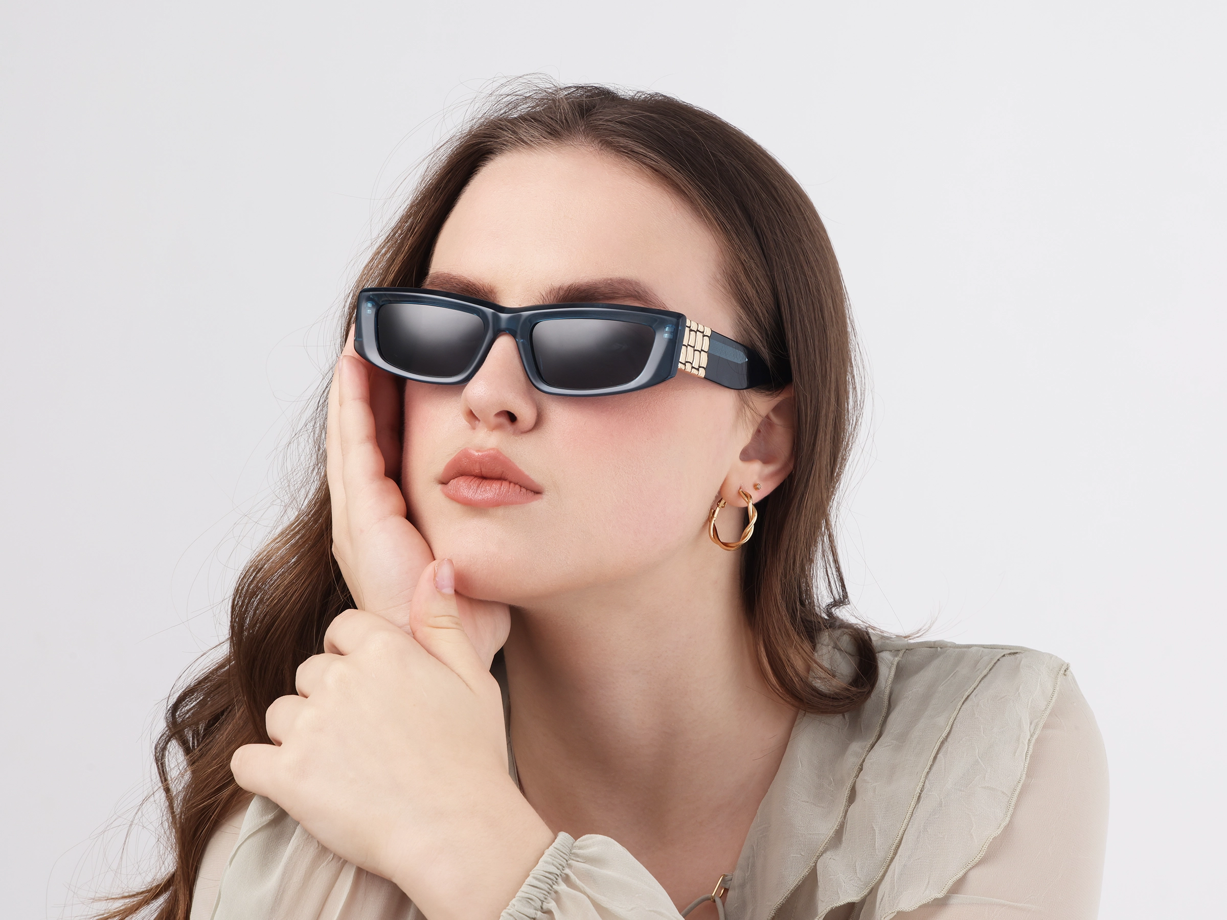 Rectangle Acetate Solid Dark Grey Tint Sunglasses