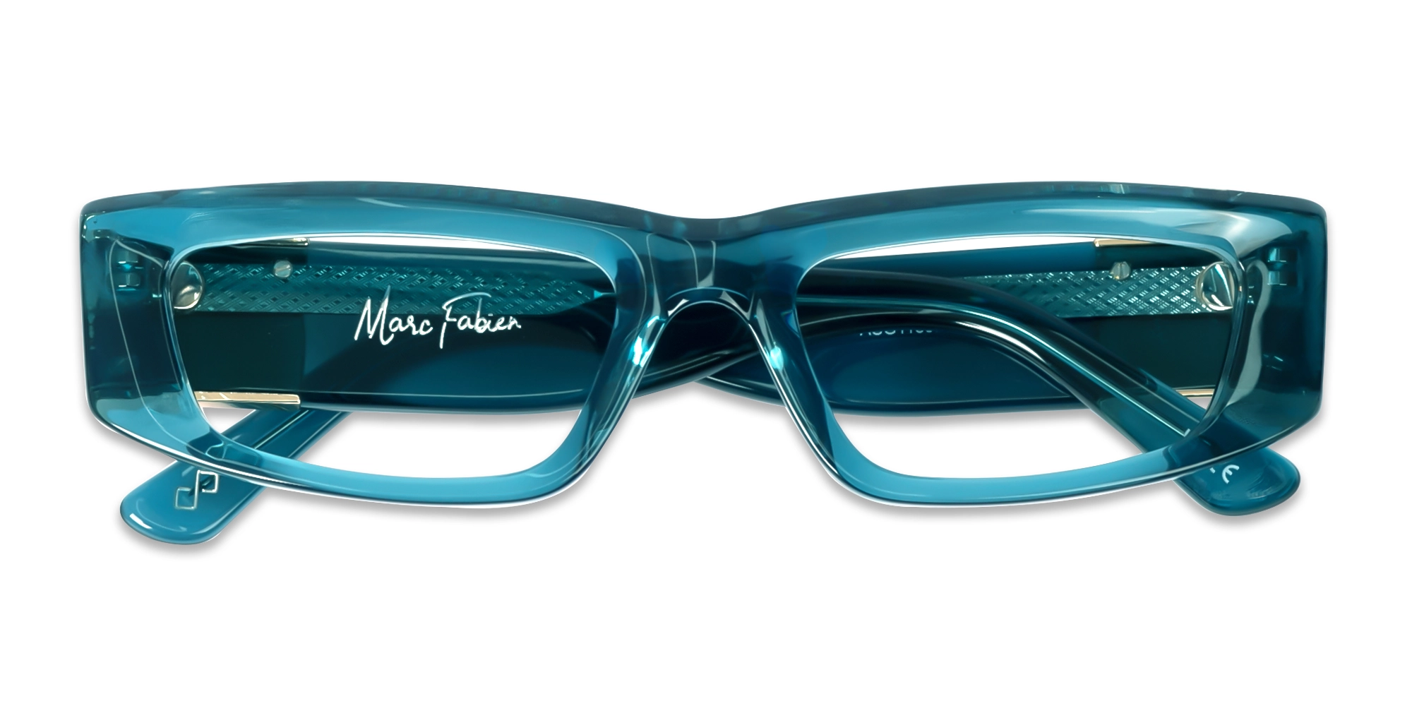 Crystal Cyan Blue & Gold Rectangle Glasses