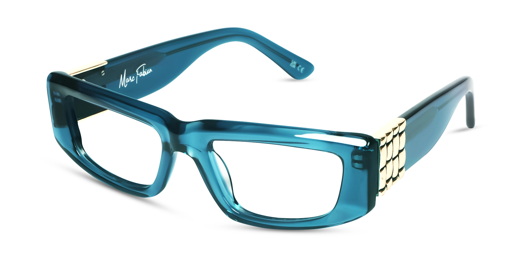 Crystal Cyan Blue & Gold Rectangle Glasses
