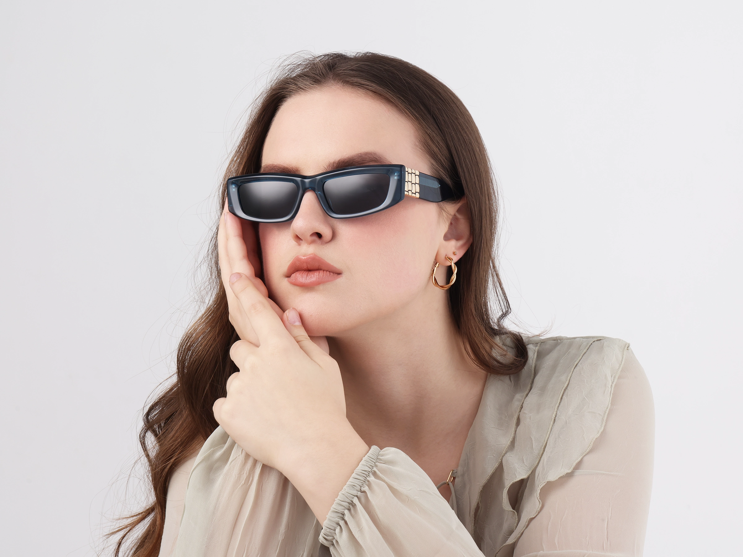 Rectangle Acetate Solid Dark Grey Tint Sunglasses