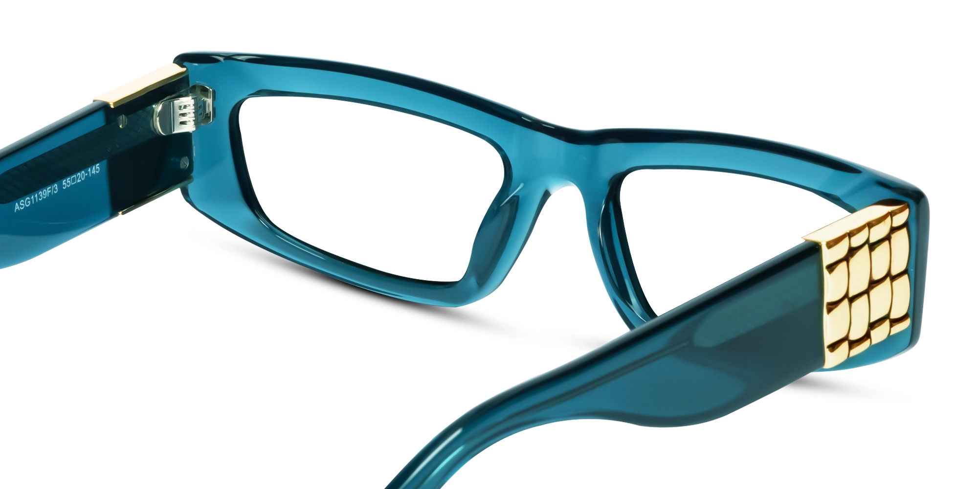Crystal Cyan Blue & Gold Rectangle Glasses