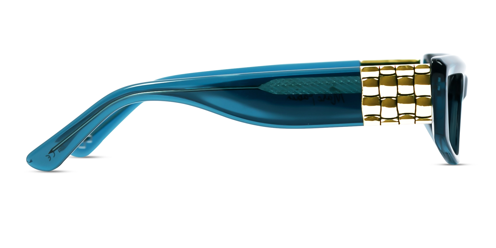 Crystal Cyan Blue & Gold Rectangle Glasses