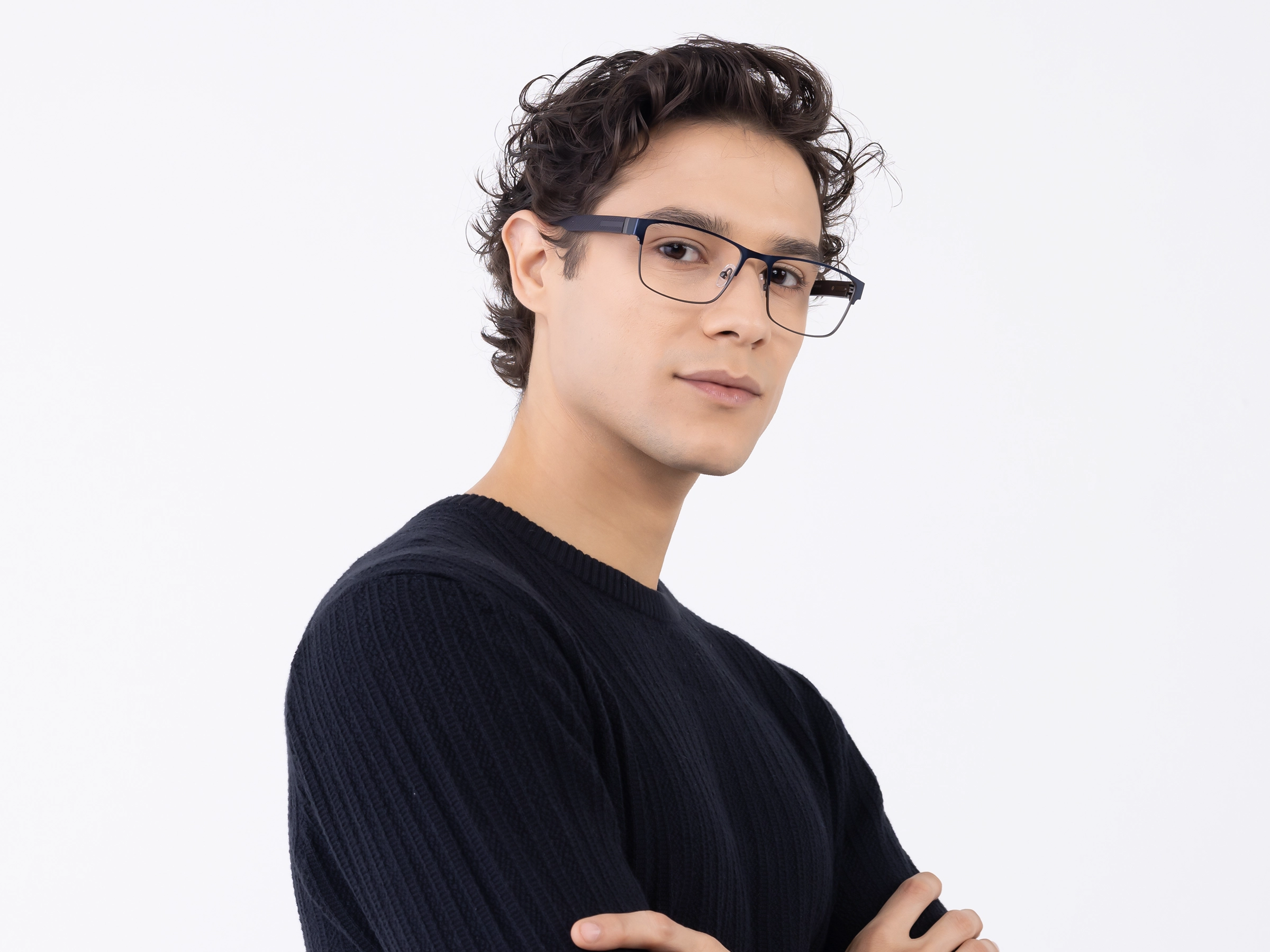 Blue & Gunmetal Rectangle Glasses