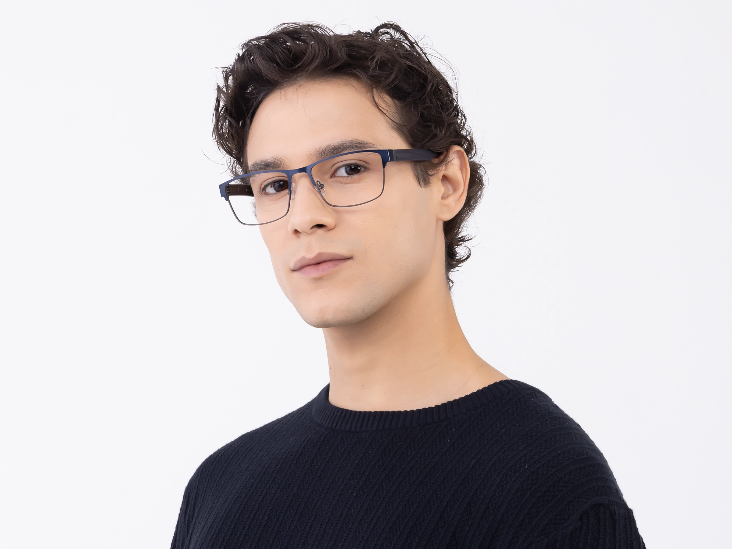 Blue & Gunmetal Rectangle Glasses