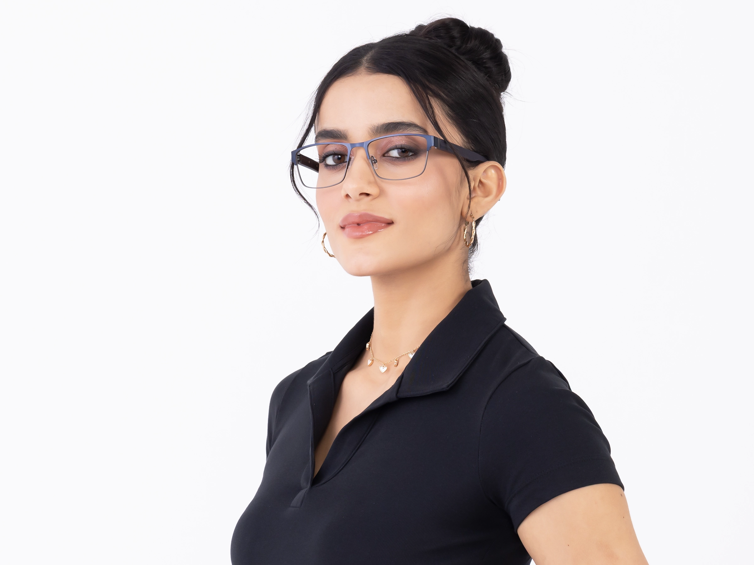 Blue & Gunmetal Rectangle Glasses