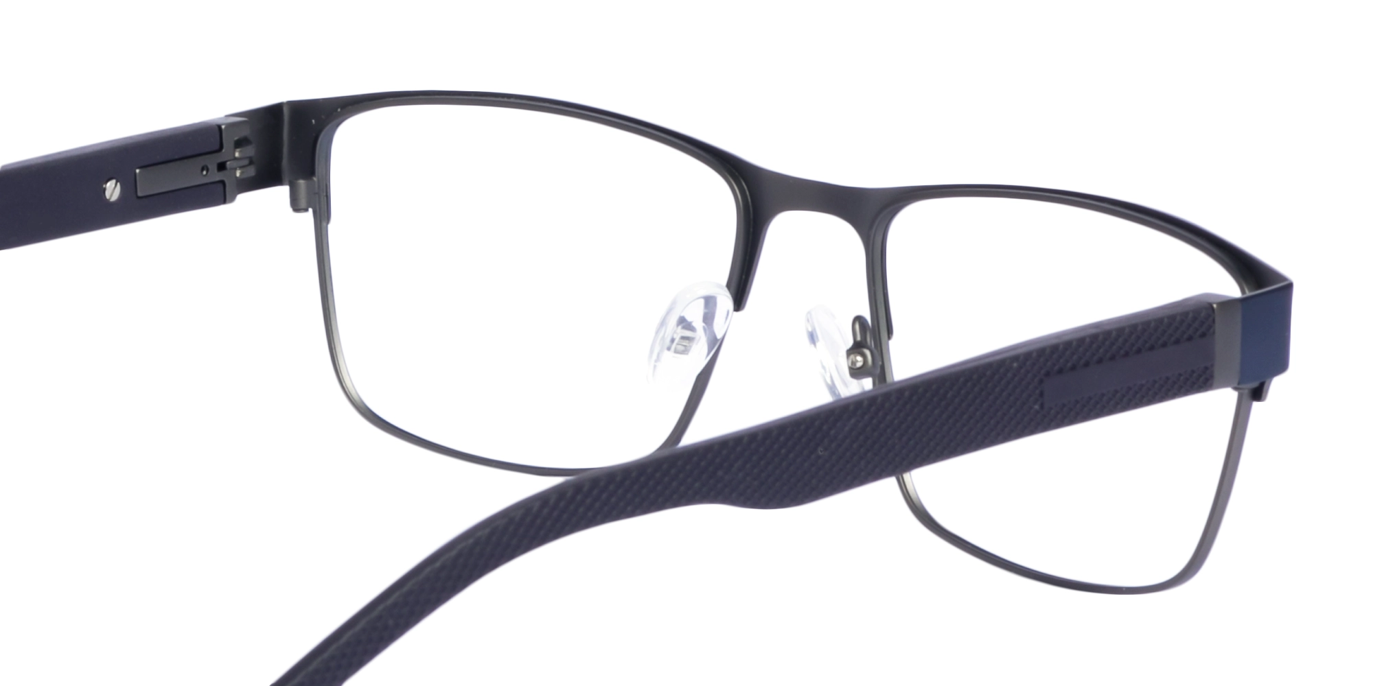 Blue & Gunmetal Rectangle Glasses-5