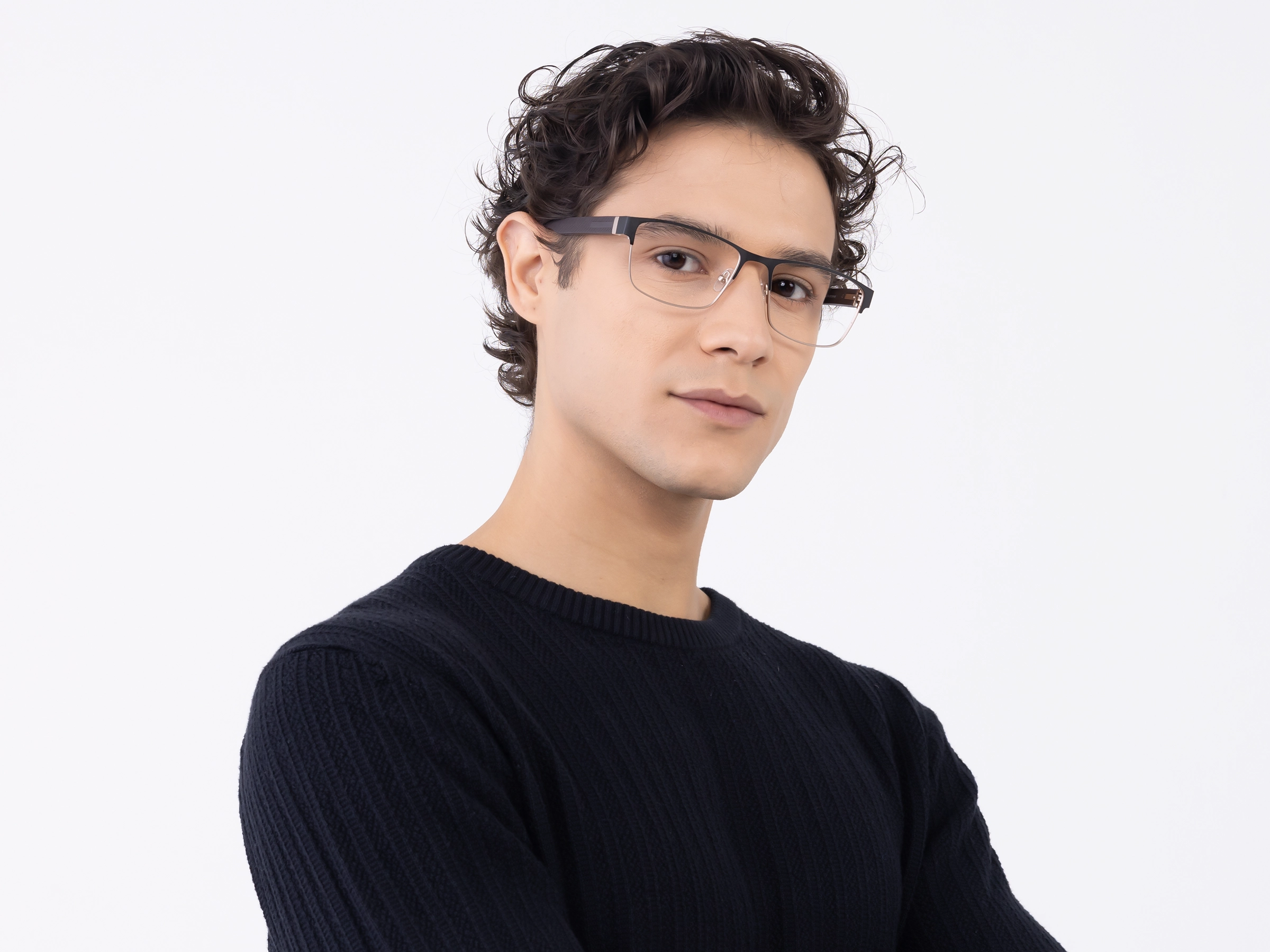 Matte Black & Gold Rectangle Glasses