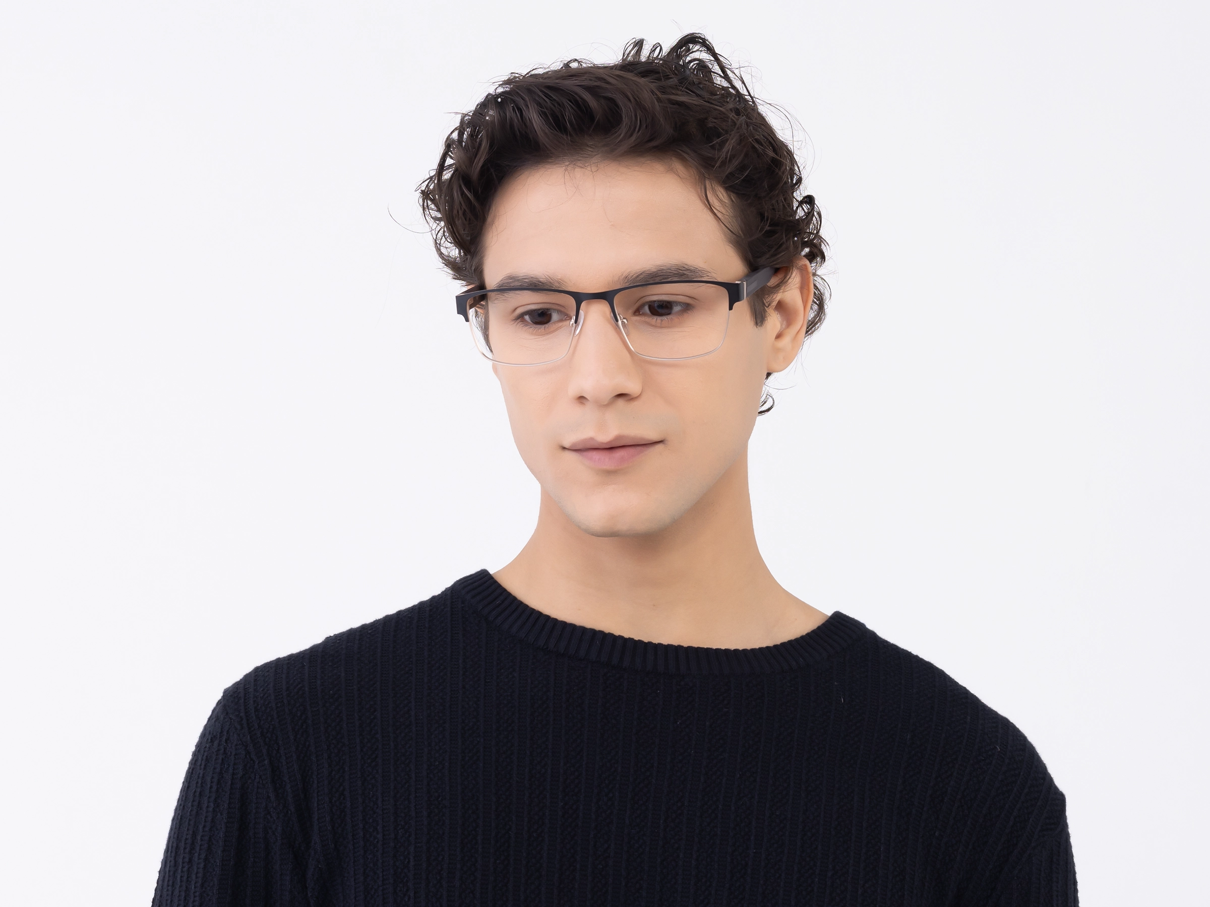 Matte Black & Gold Rectangle Glasses