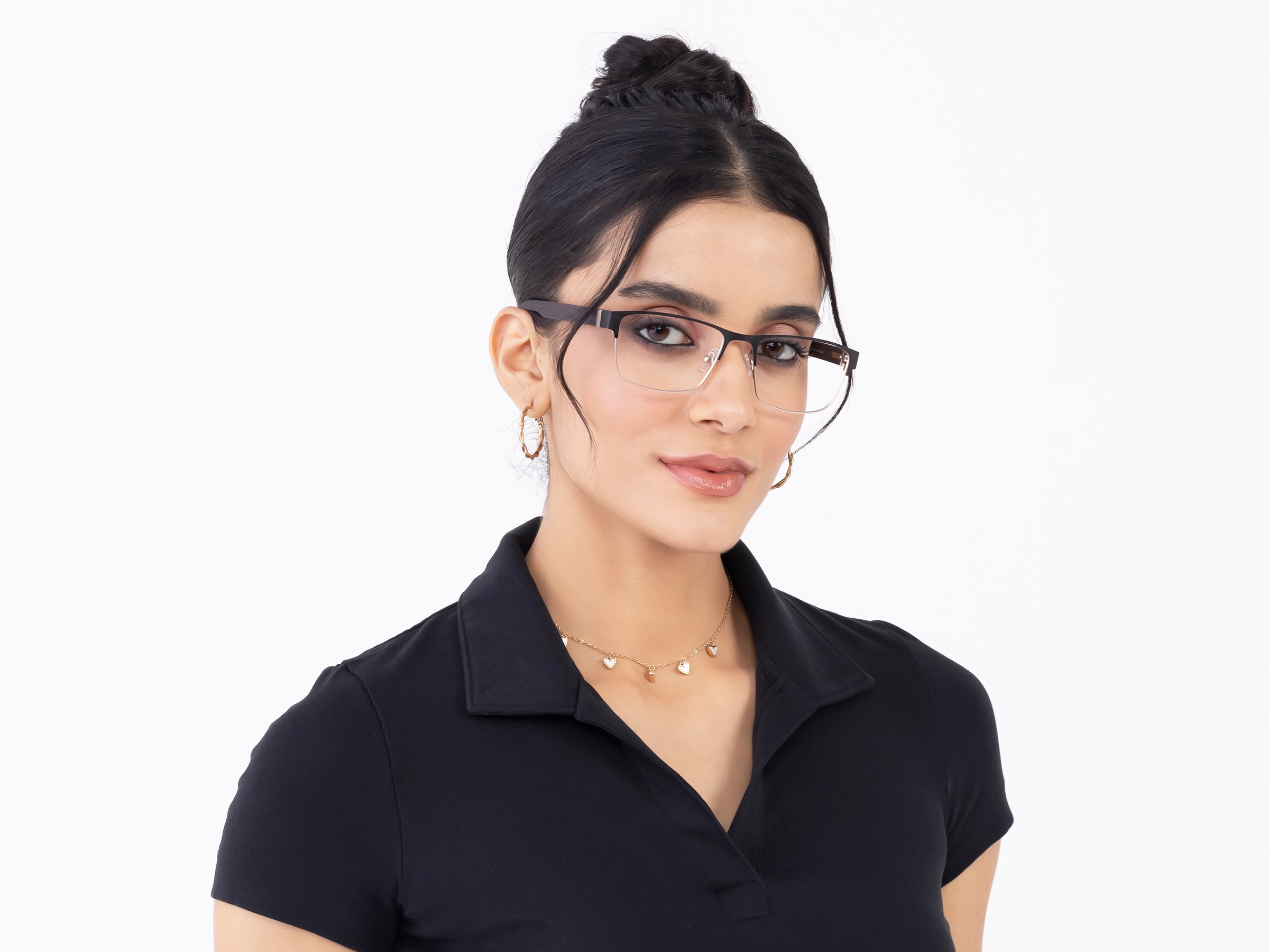 Matte Black & Gold Rectangle Glasses