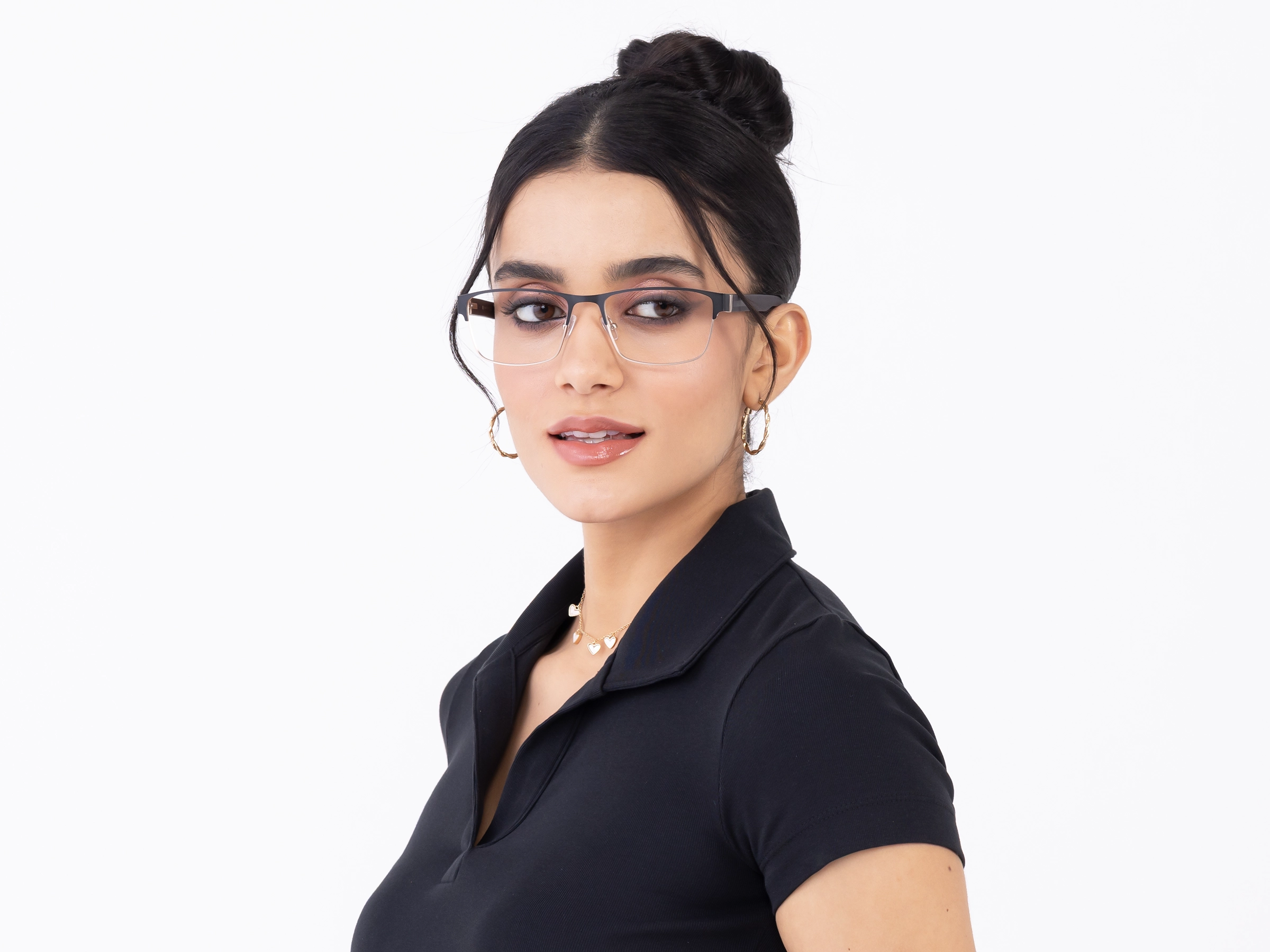 Matte Black & Gold Rectangle Glasses