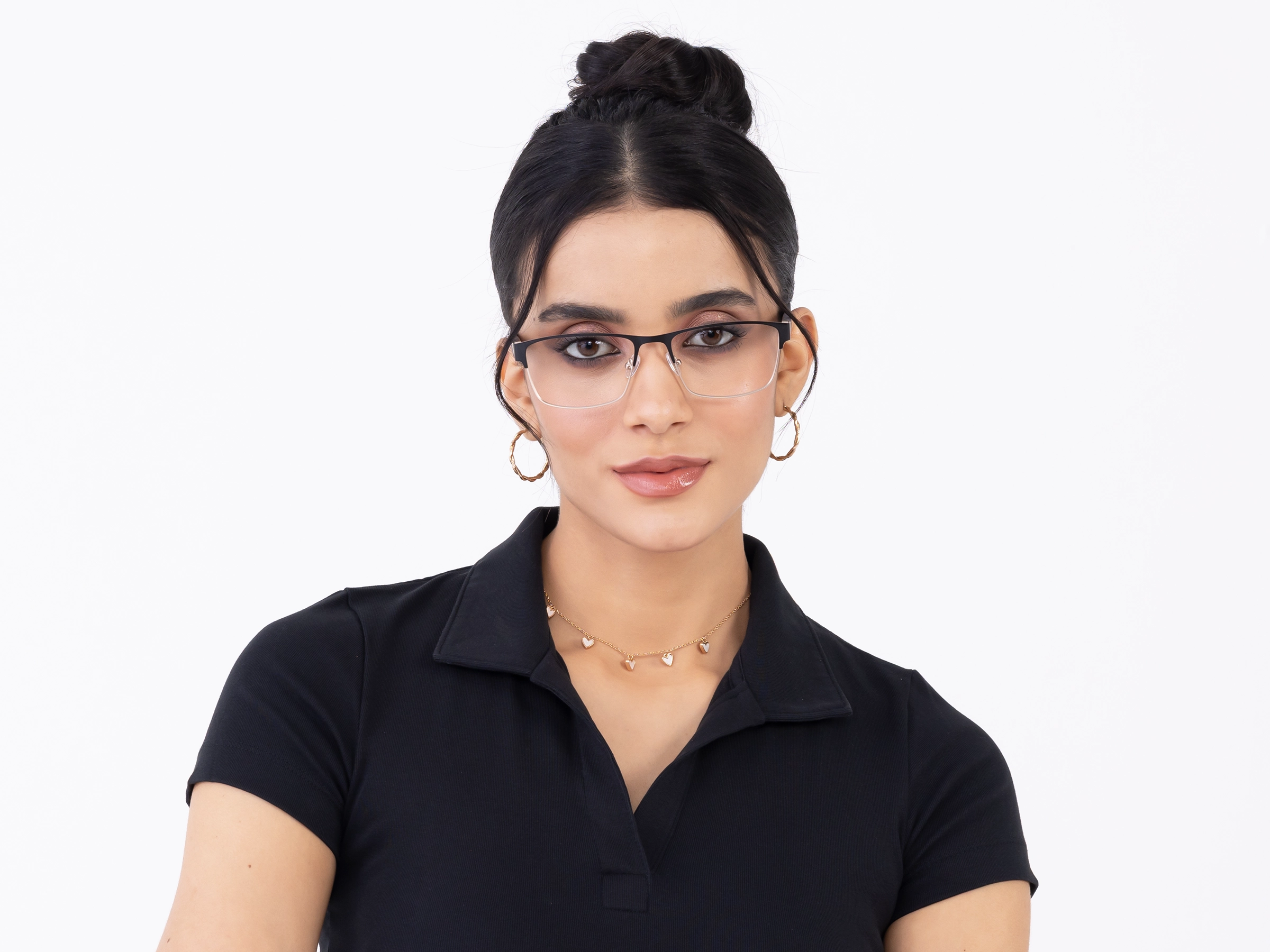 Matte Black & Gold Rectangle Glasses