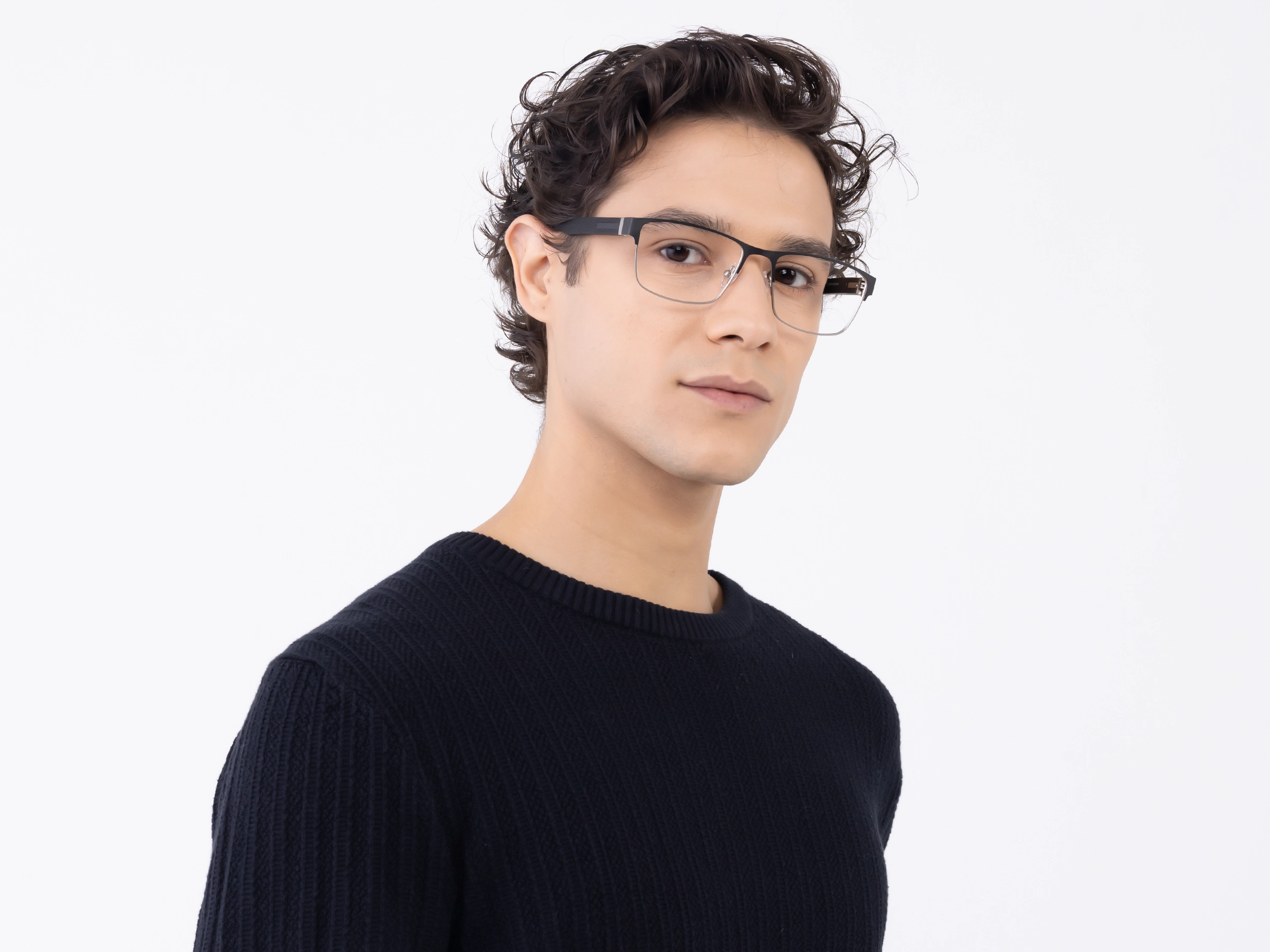 Matte Black & Silver Rectangle Glasses