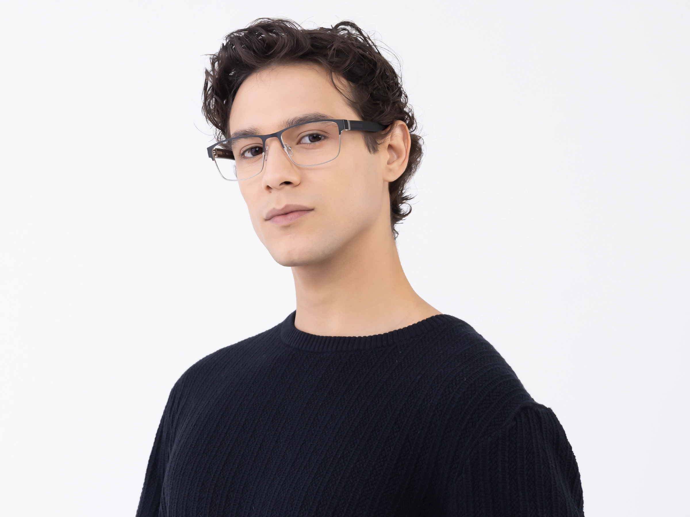 Matte Black & Silver Rectangle Glasses