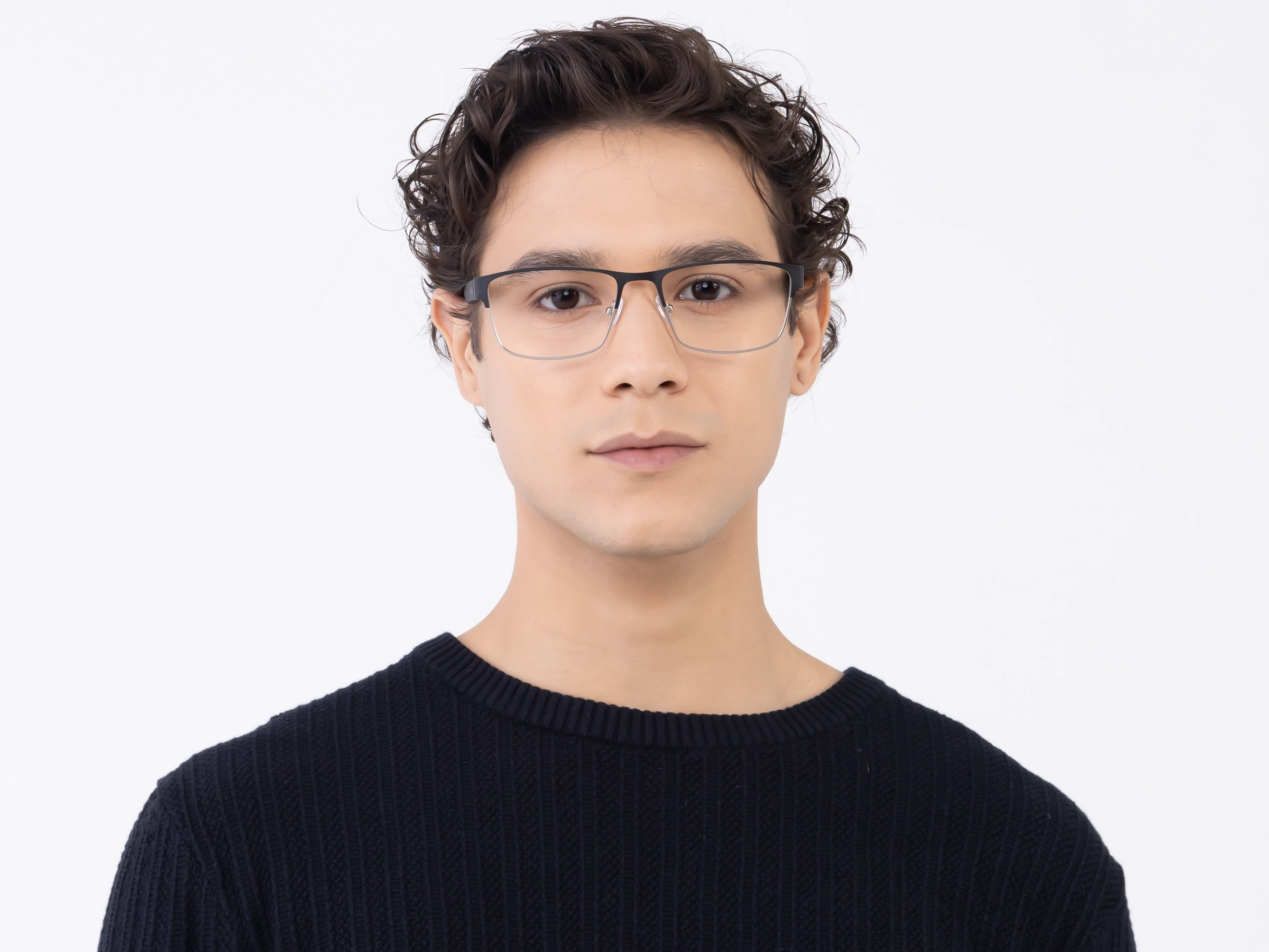 Matte Black & Silver Rectangle Glasses