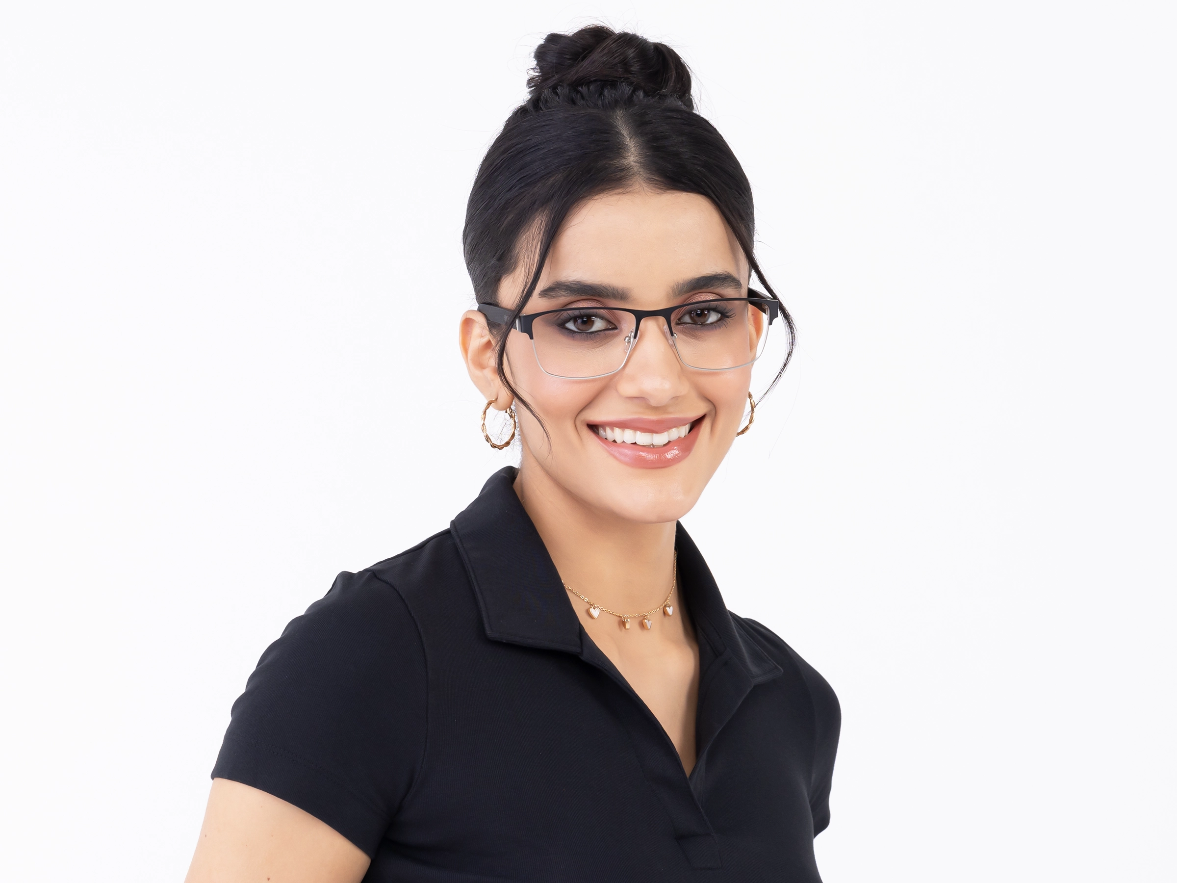 Matte Black & Silver Rectangle Glasses