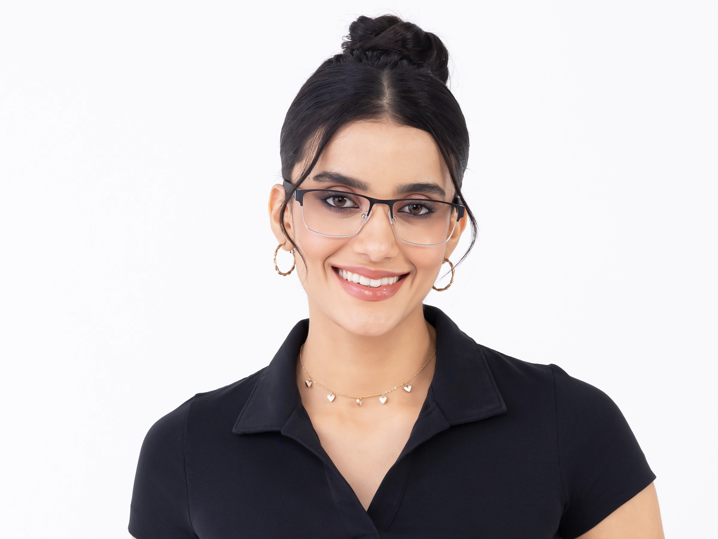 Matte Black & Silver Rectangle Glasses