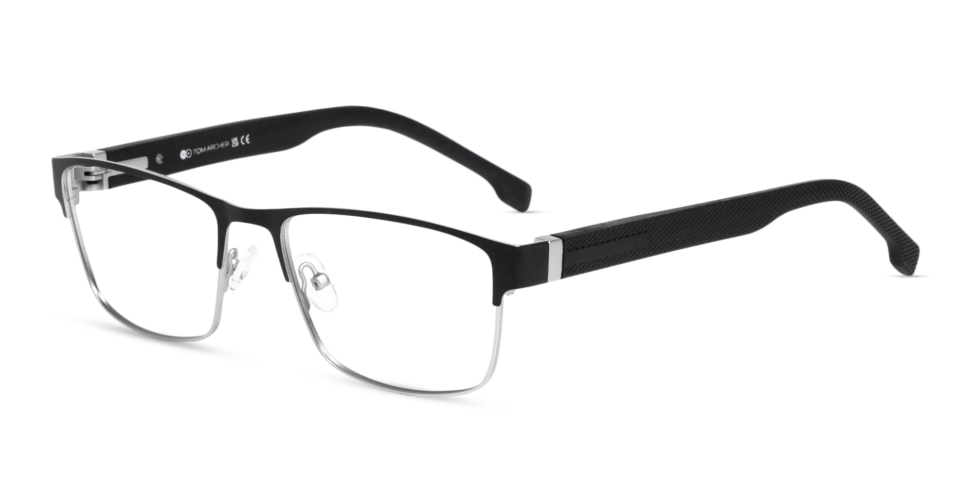 Matte Black & Silver Rectangle Glasses-3