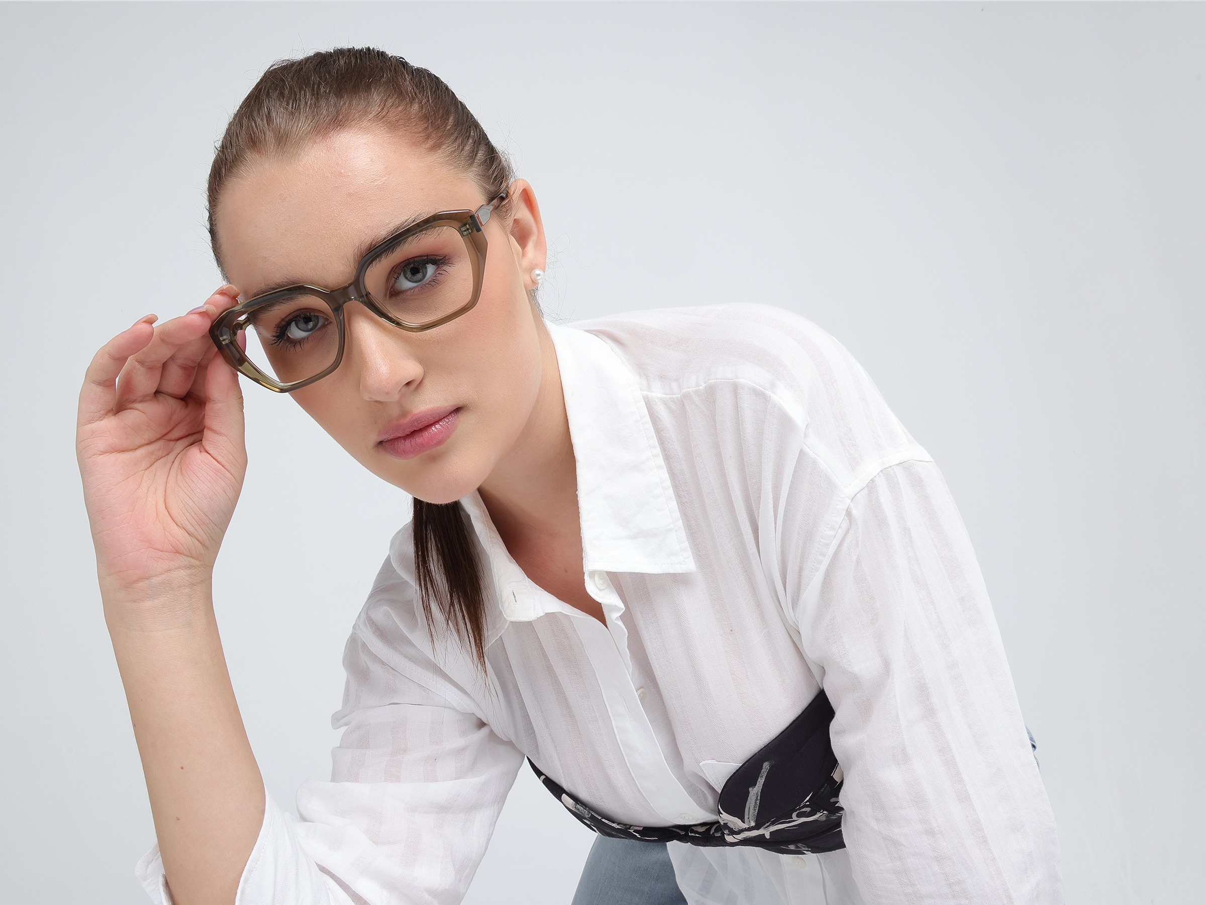 Crystal Sage Green Square Geometric Glasses