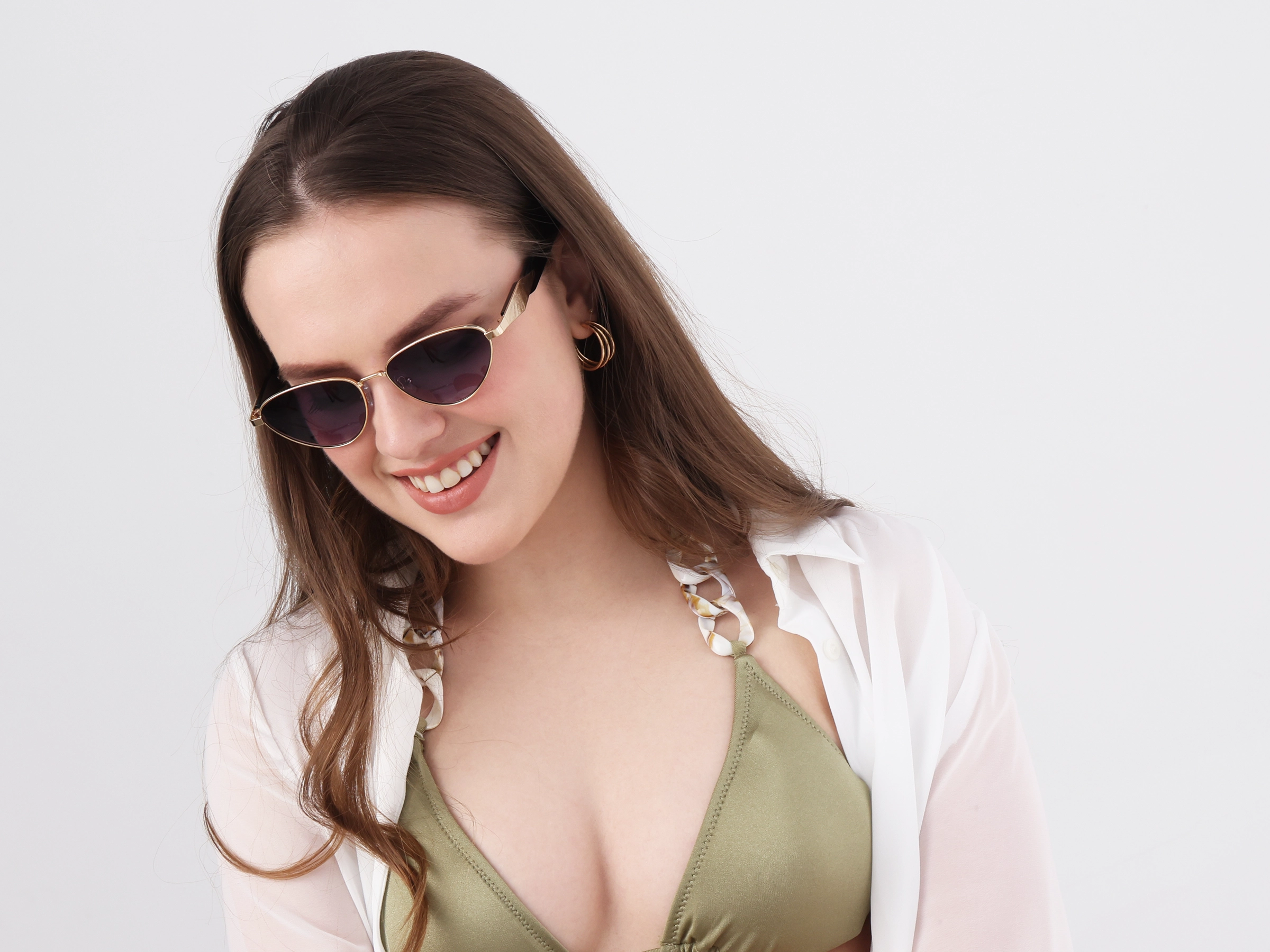 Gold Cat-Eye Sunglasses With Purple Tint
