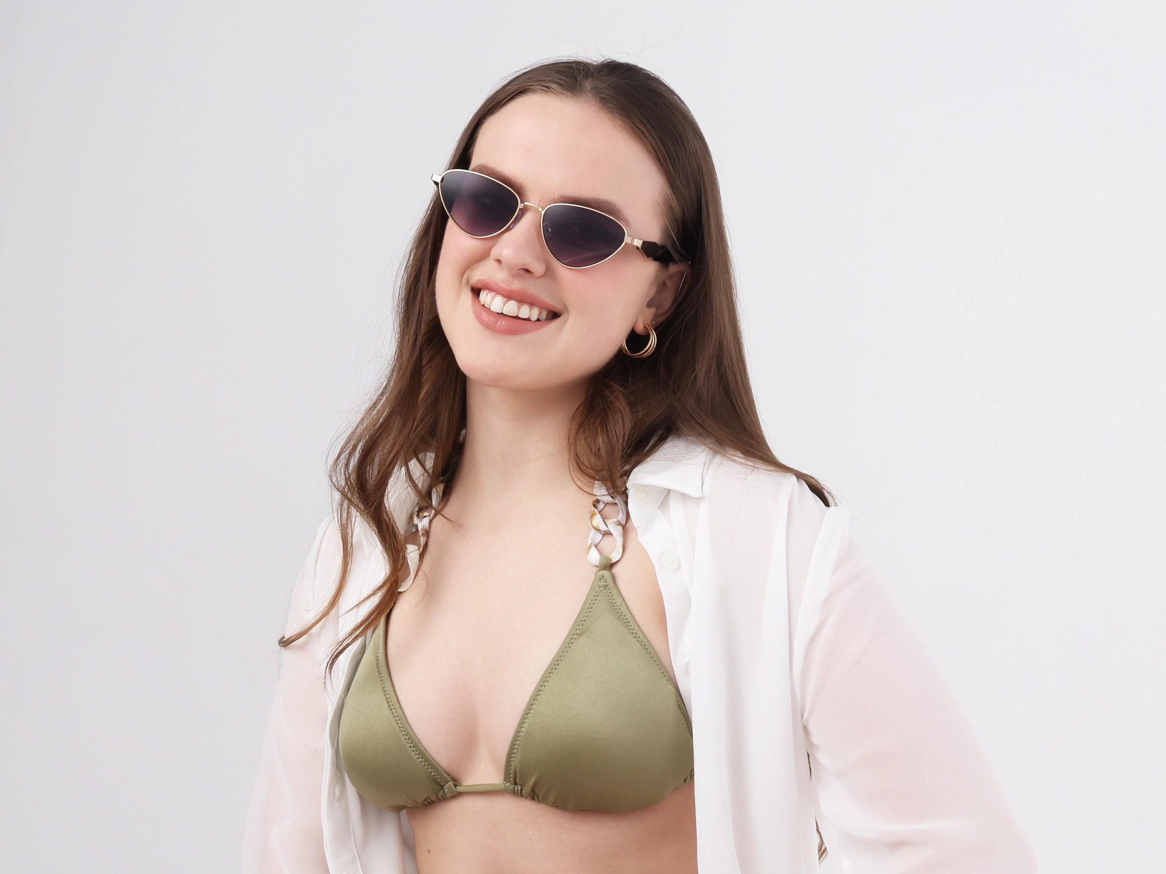 Gold Cat-Eye Sunglasses With Purple Tint