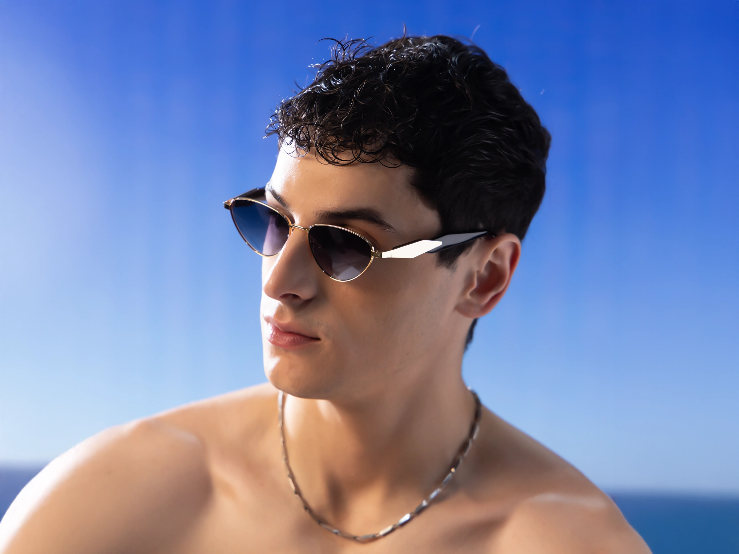 Gold Cat-Eye Sunglasses With Purple Tint