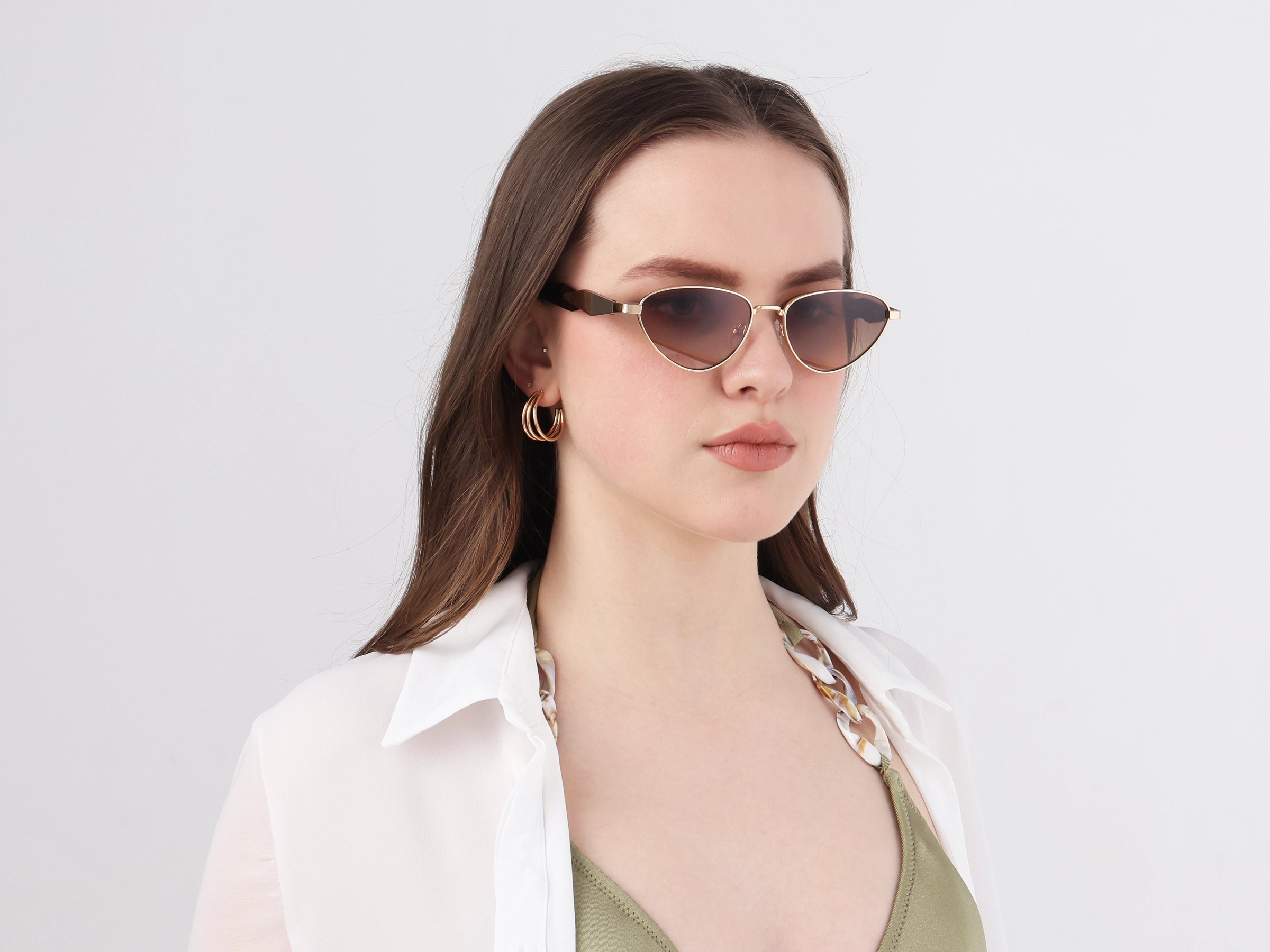 Champagne Gold Cat-Eye Brown Tinted Sunglasses