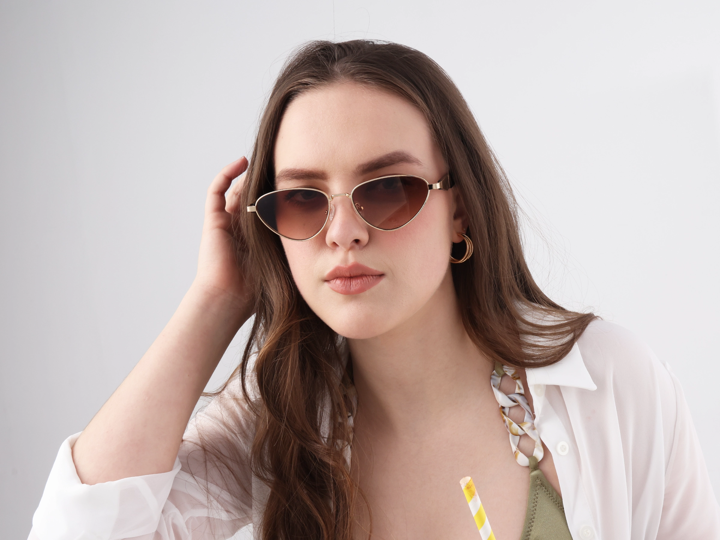 Champagne Gold Cat-Eye Brown Tinted Sunglasses