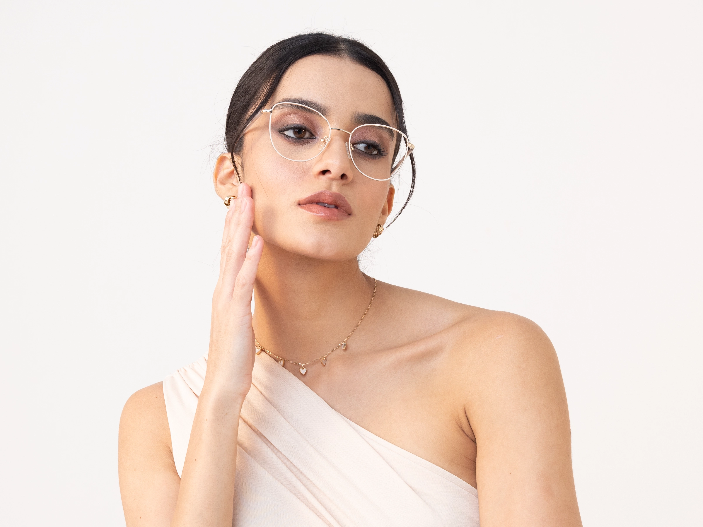 Off-White & Champagne Gold Cat Eye Glasses-13