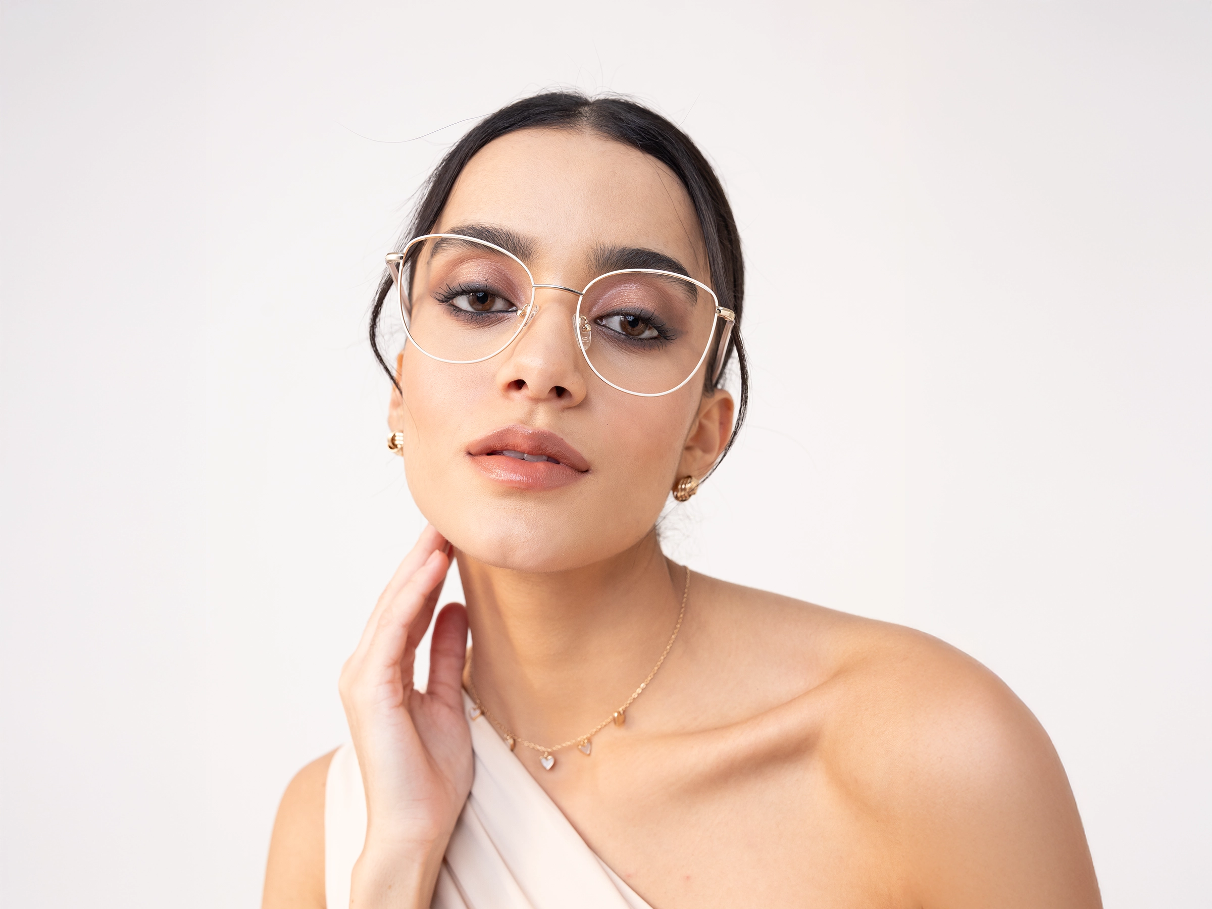 Off-White & Champagne Gold Cat Eye Glasses-12