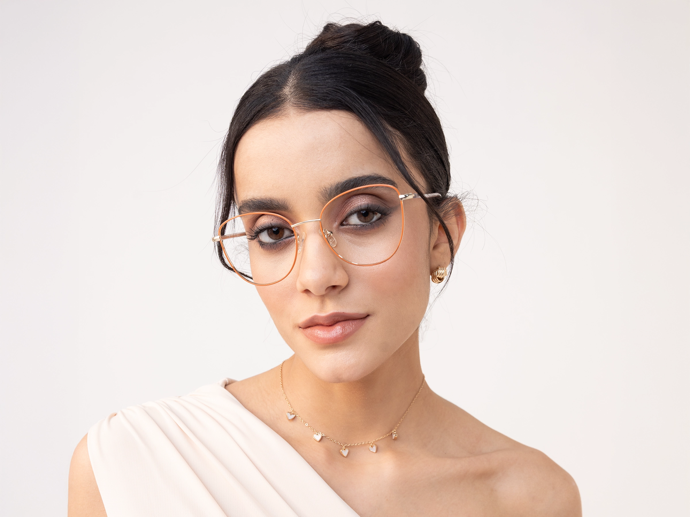 Coral & Gold Cat Eye Glasses-13