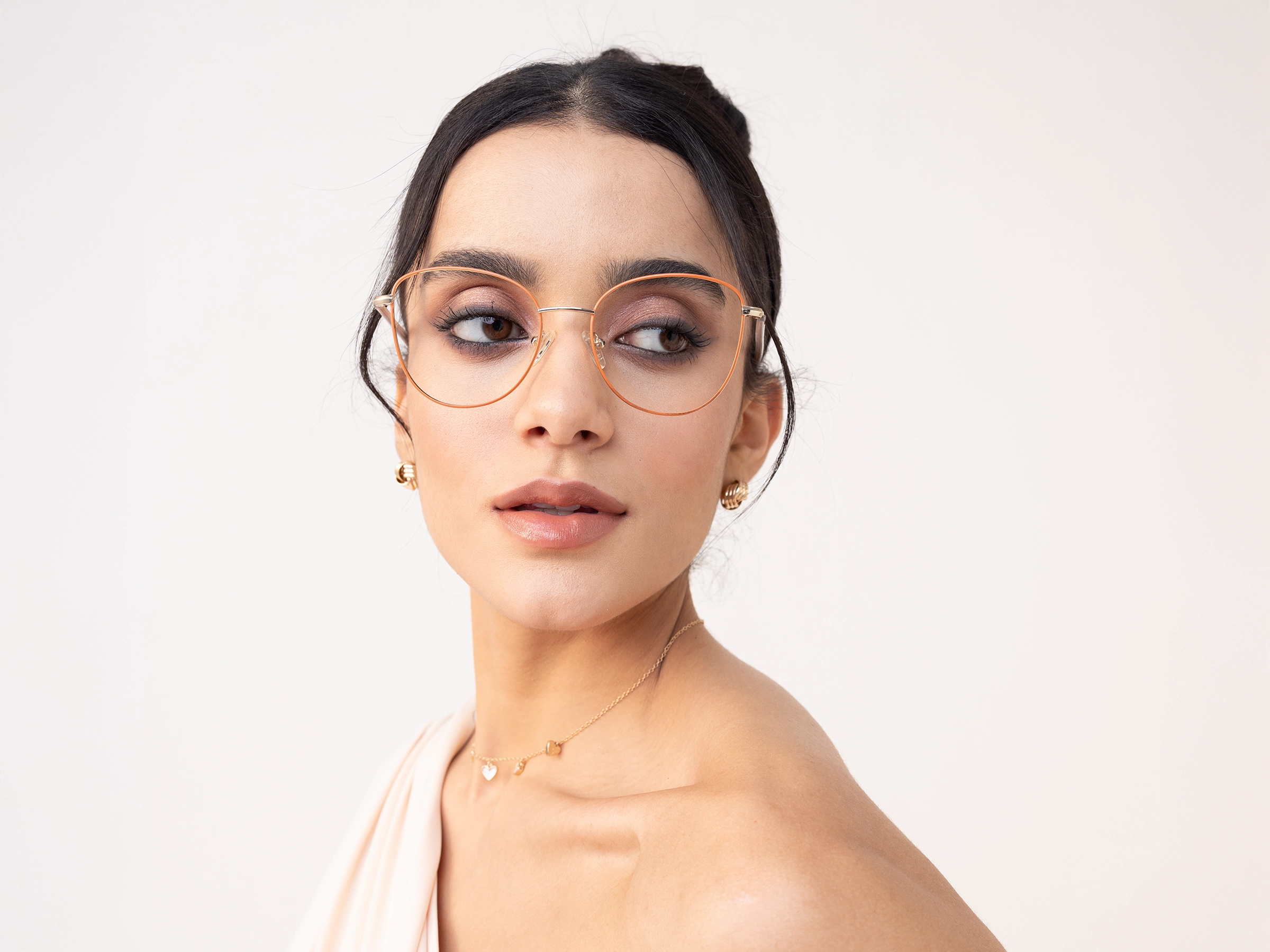 Coral & Gold Cat Eye Glasses-12
