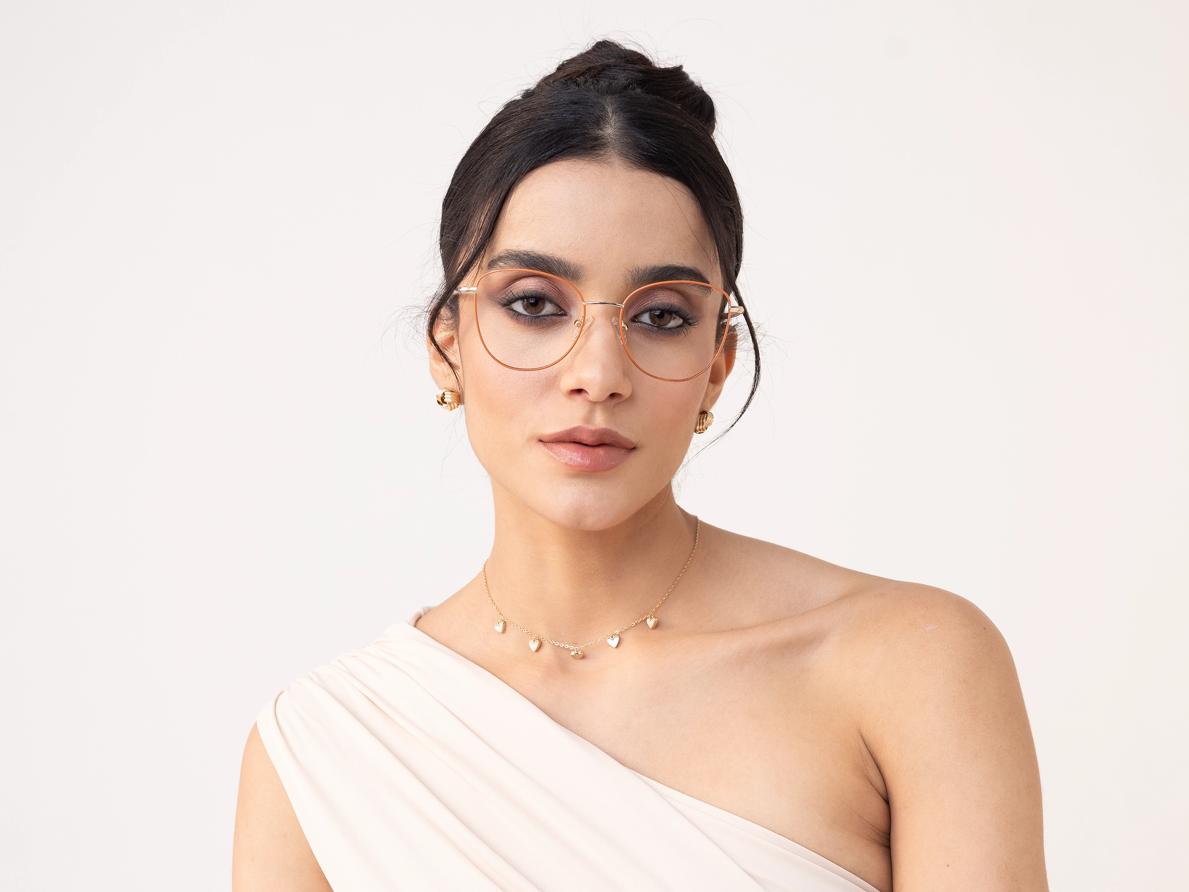 Coral & Gold Cat Eye Glasses-11