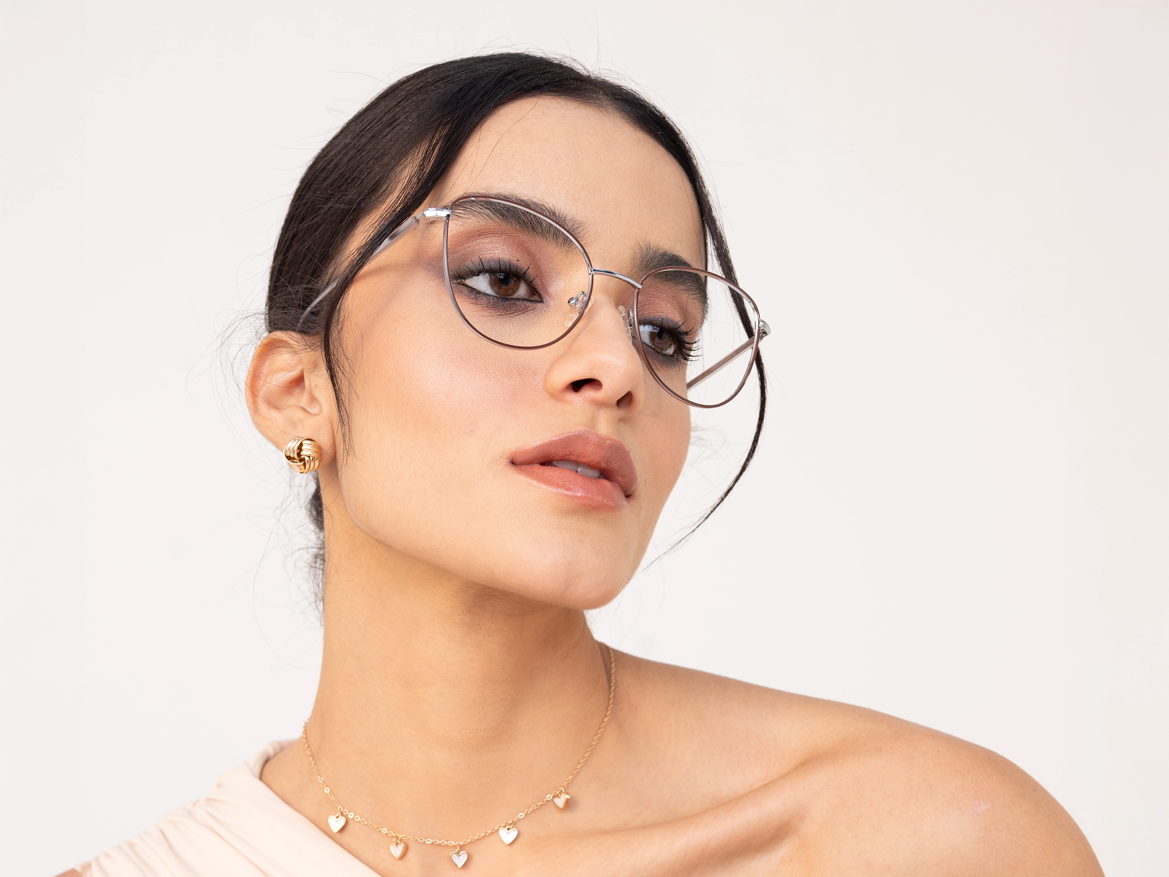 Brown & Silver Cat Eye Glasses For Women-13