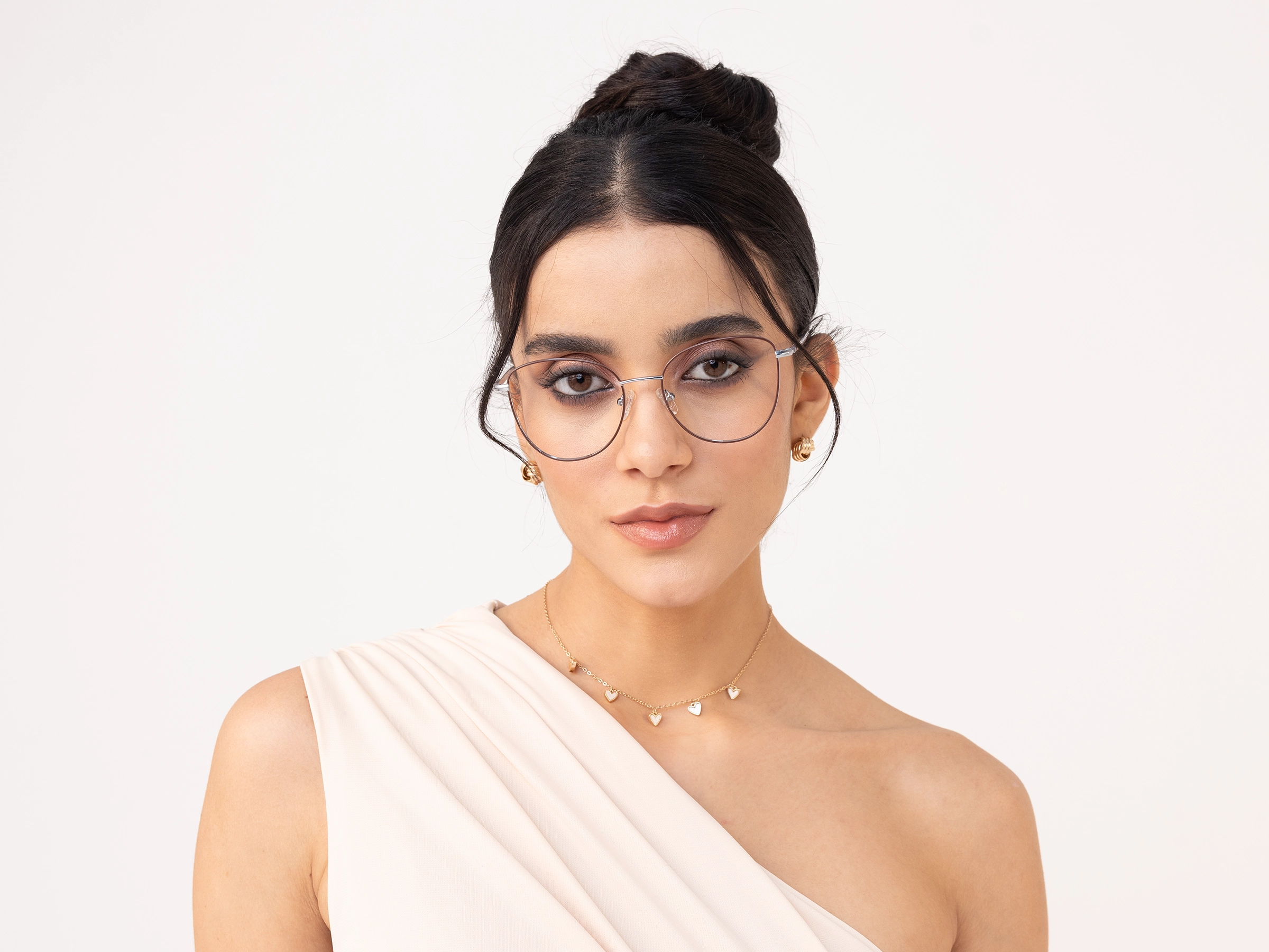 Brown & Silver Cat Eye Glasses For Women-12