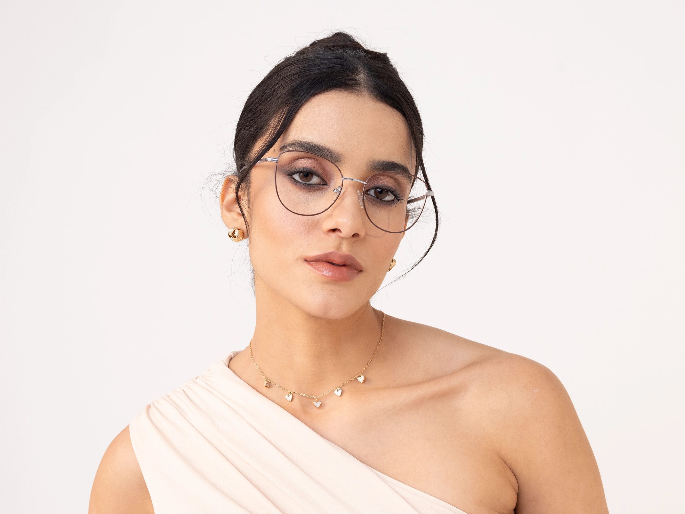 Brown & Silver Cat Eye Glasses For Women-11