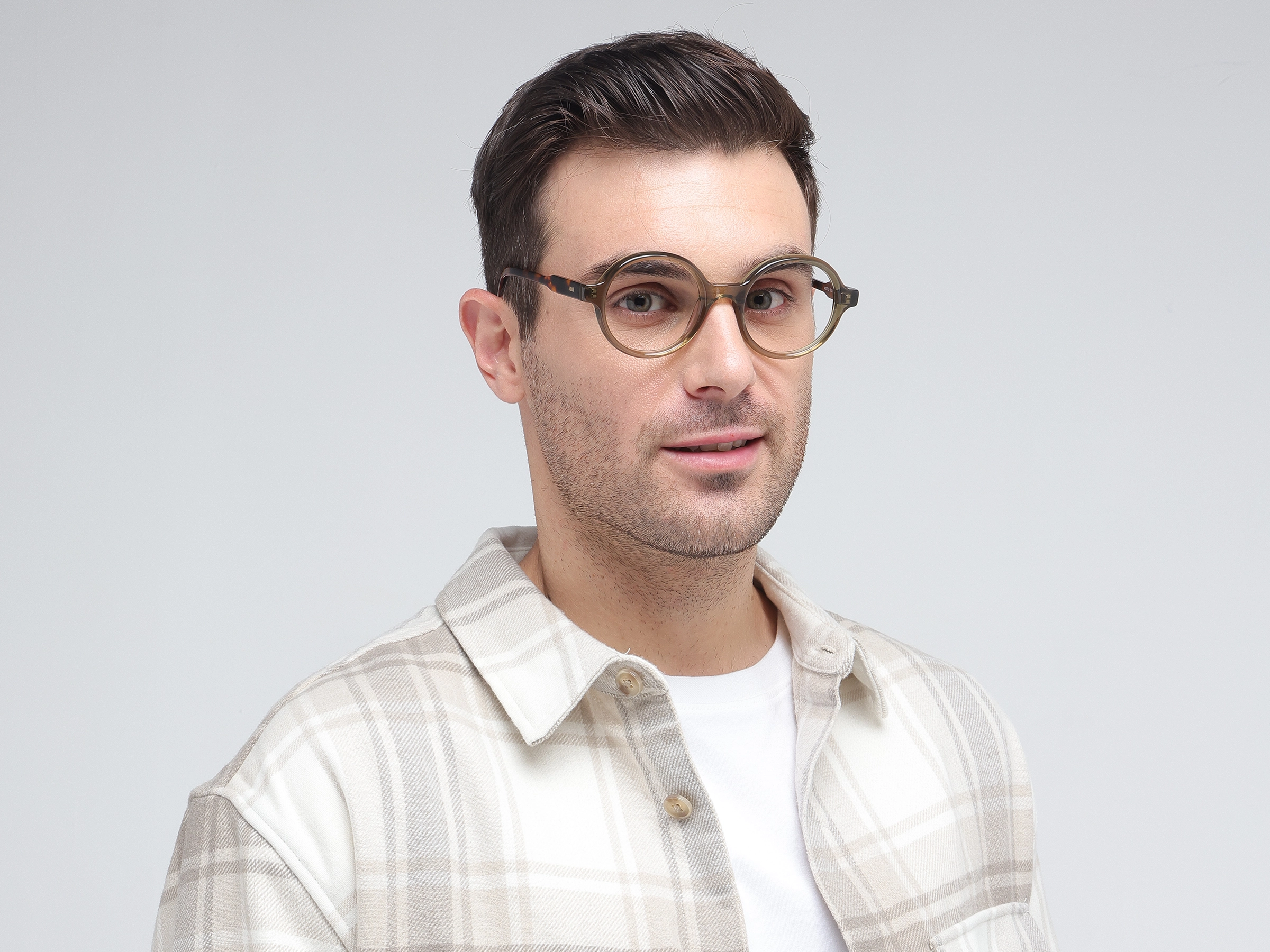 Crystal Olive Green Round Acetate Glasses