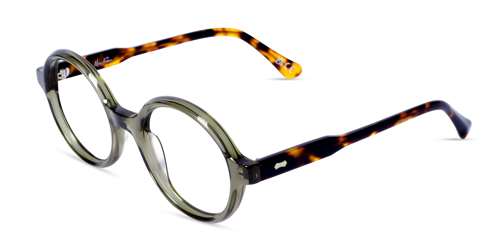 Crystal Olive Green Round Acetate Glasses