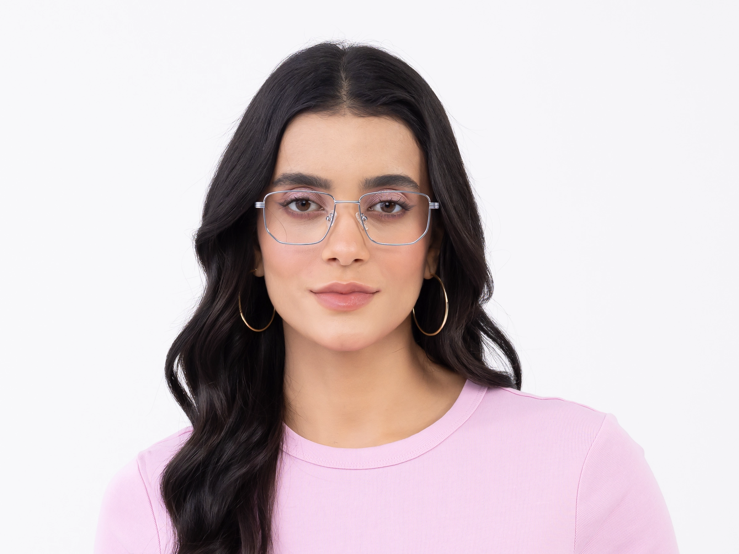 Matte Silver Rectangle Geometric Glasses