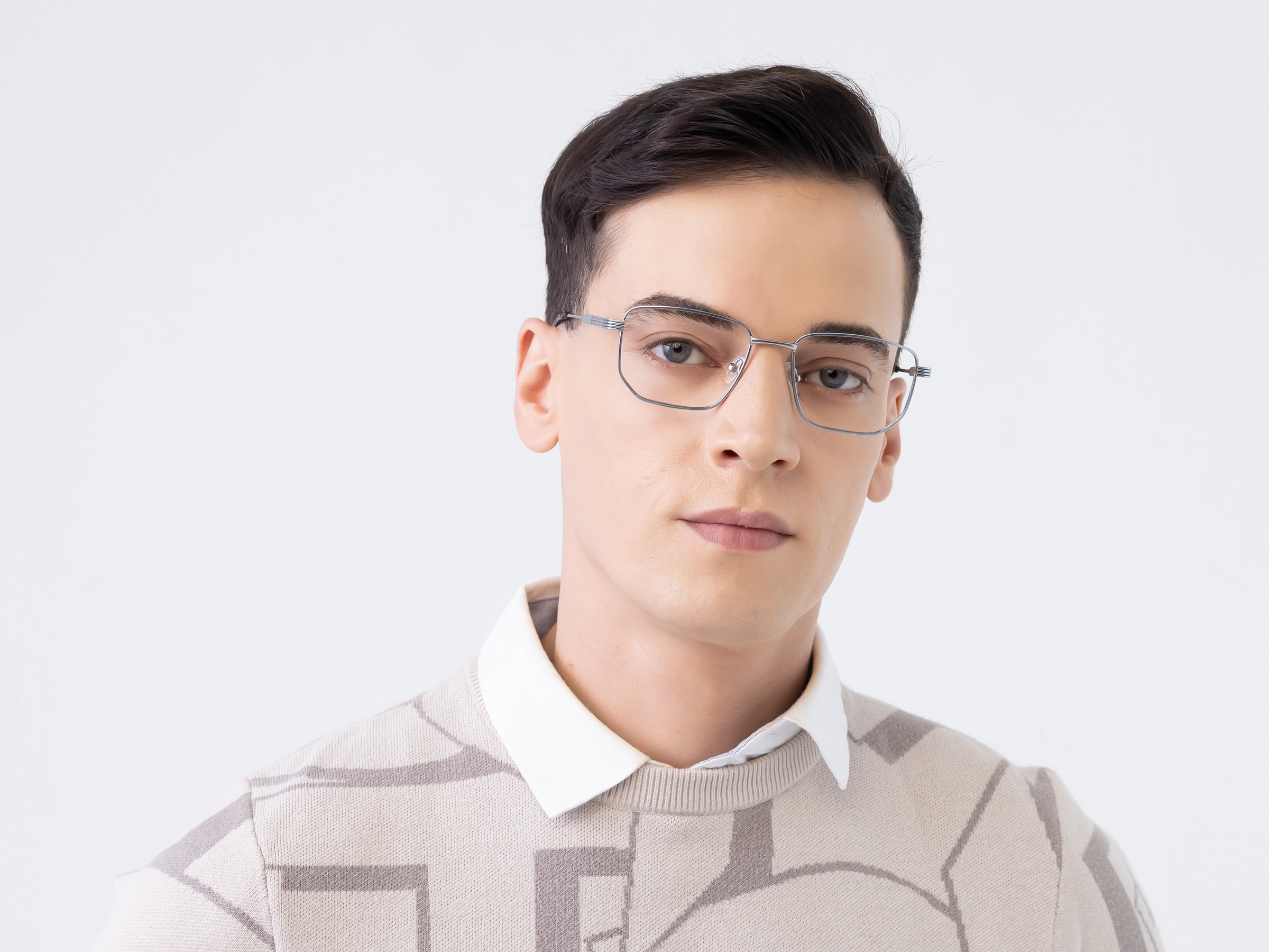 Matte Silver Rectangle Geometric Glasses