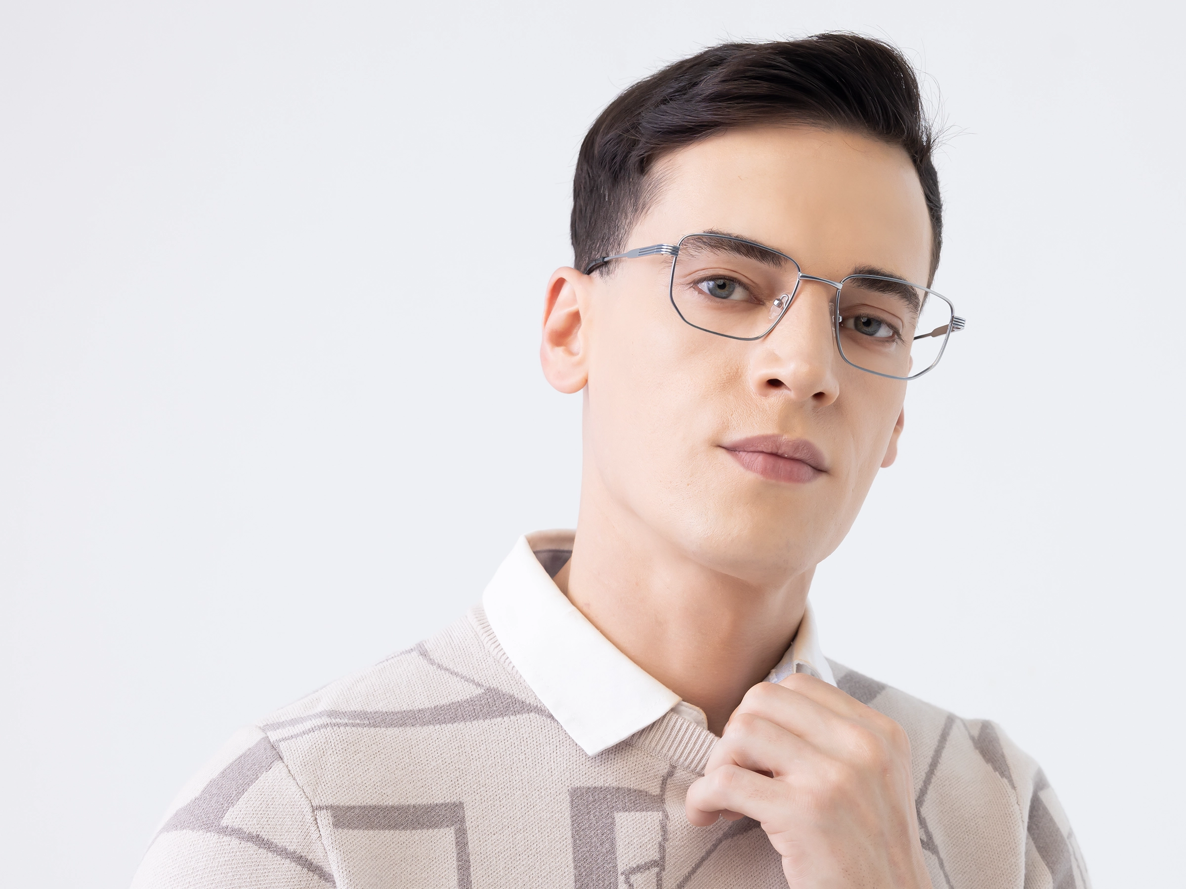 Matte Silver Rectangle Geometric Glasses