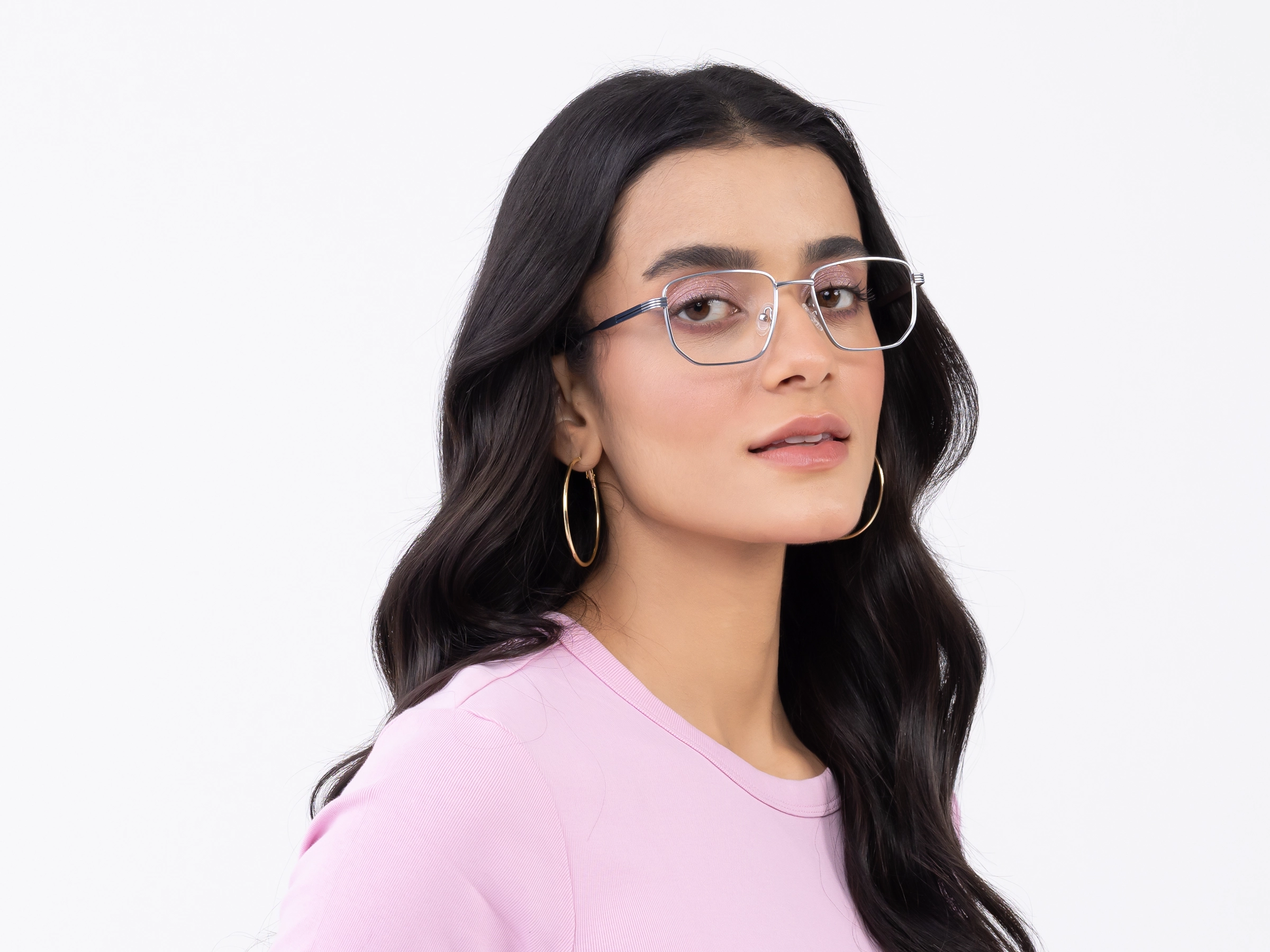 Matte Silver Rectangle Geometric Glasses