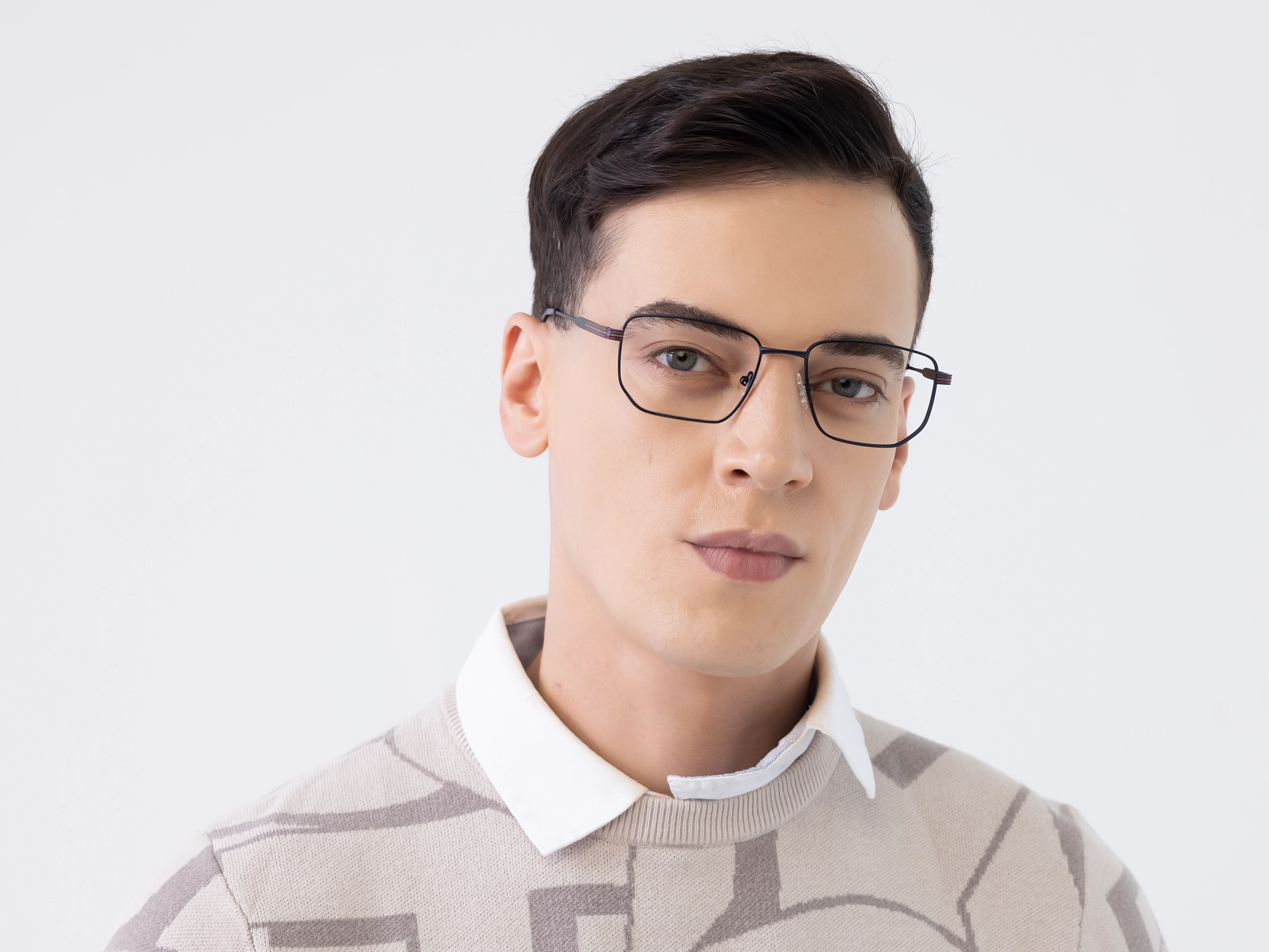Matte Blue Rectangle Geometric Glasses