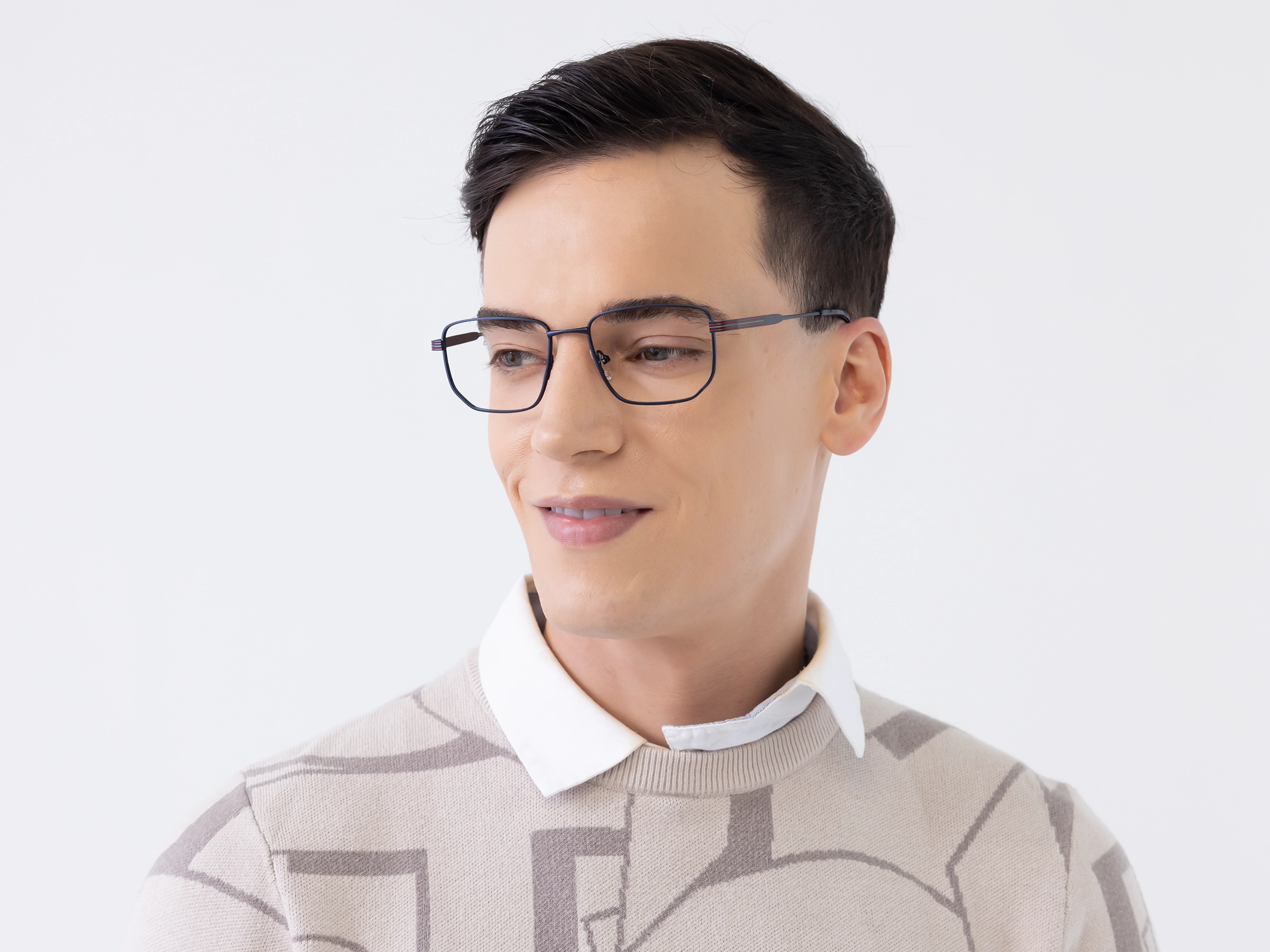 Matte Blue Rectangle Geometric Glasses