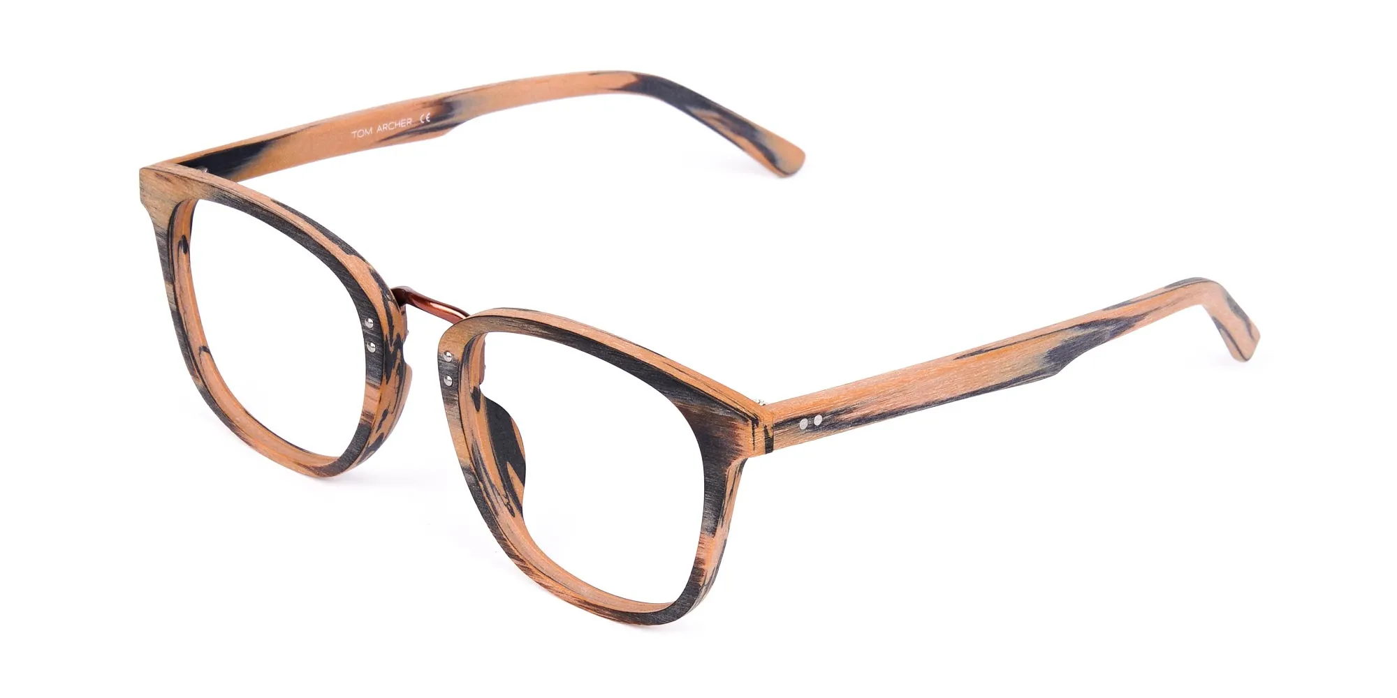 Wooden Texture Brown and Grey Rim Glasses-2