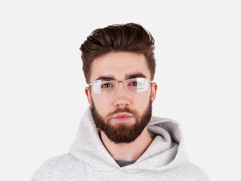 silver and black half rim rectangular glasses frames  -2