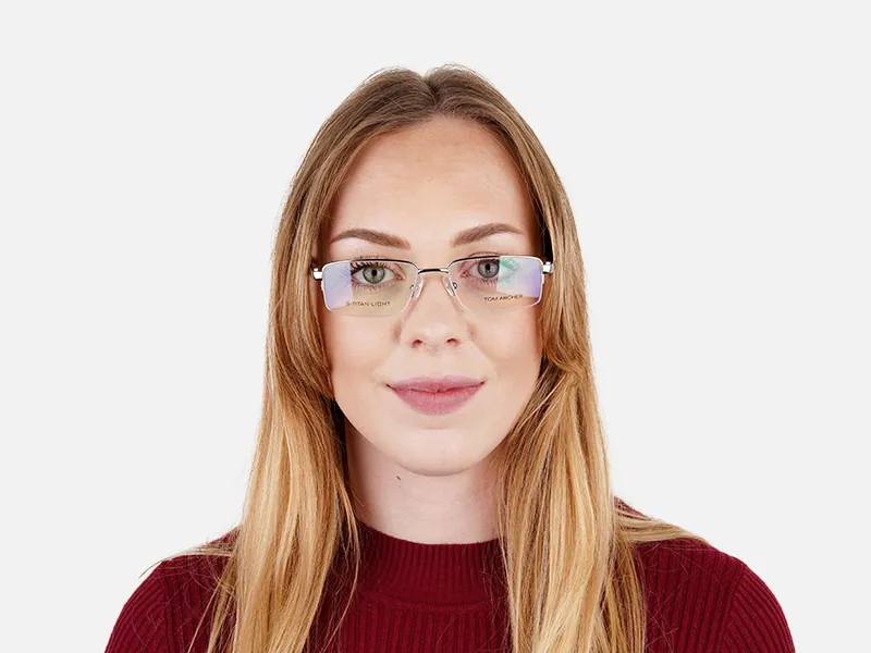 silver and black half rim rectangular glasses frames  -2