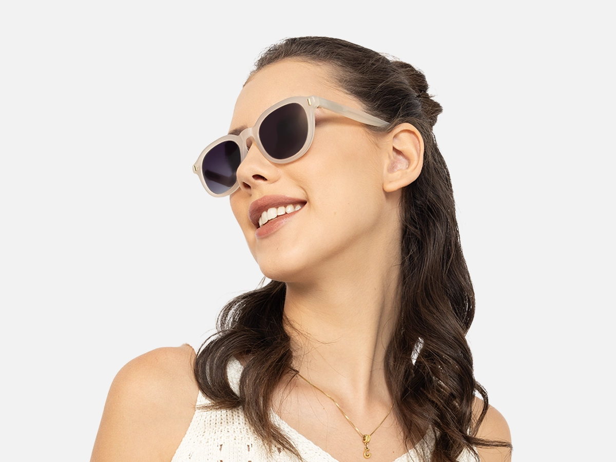 Pearl White Round Sunglasses-53