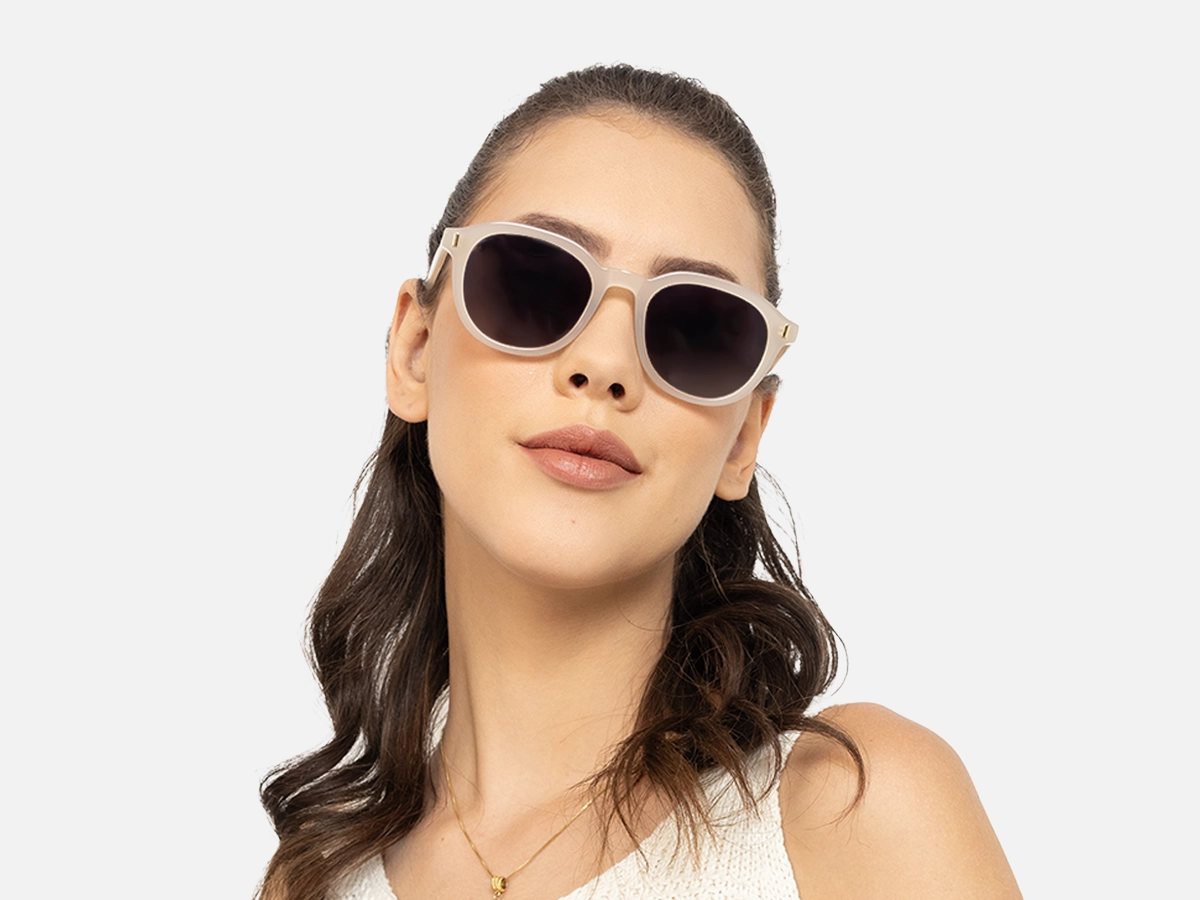 Pearl White Round Sunglasses-52