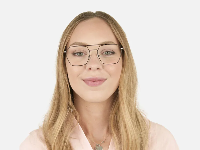 Hipster Geometric Black & Gunmetal Thin Metal Frame Glasses  - 2