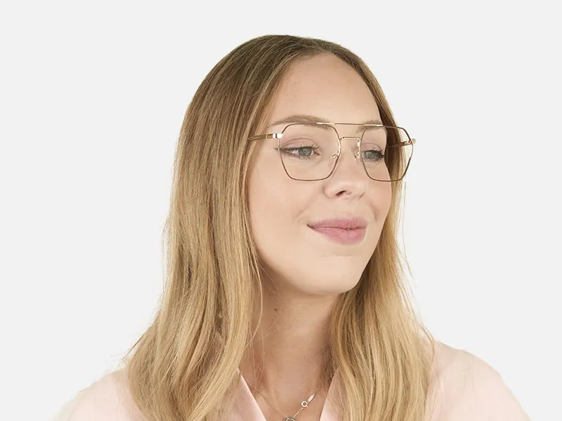 Hipster Geometric Gold & Brown Thin Metal Frame Glasses - 2